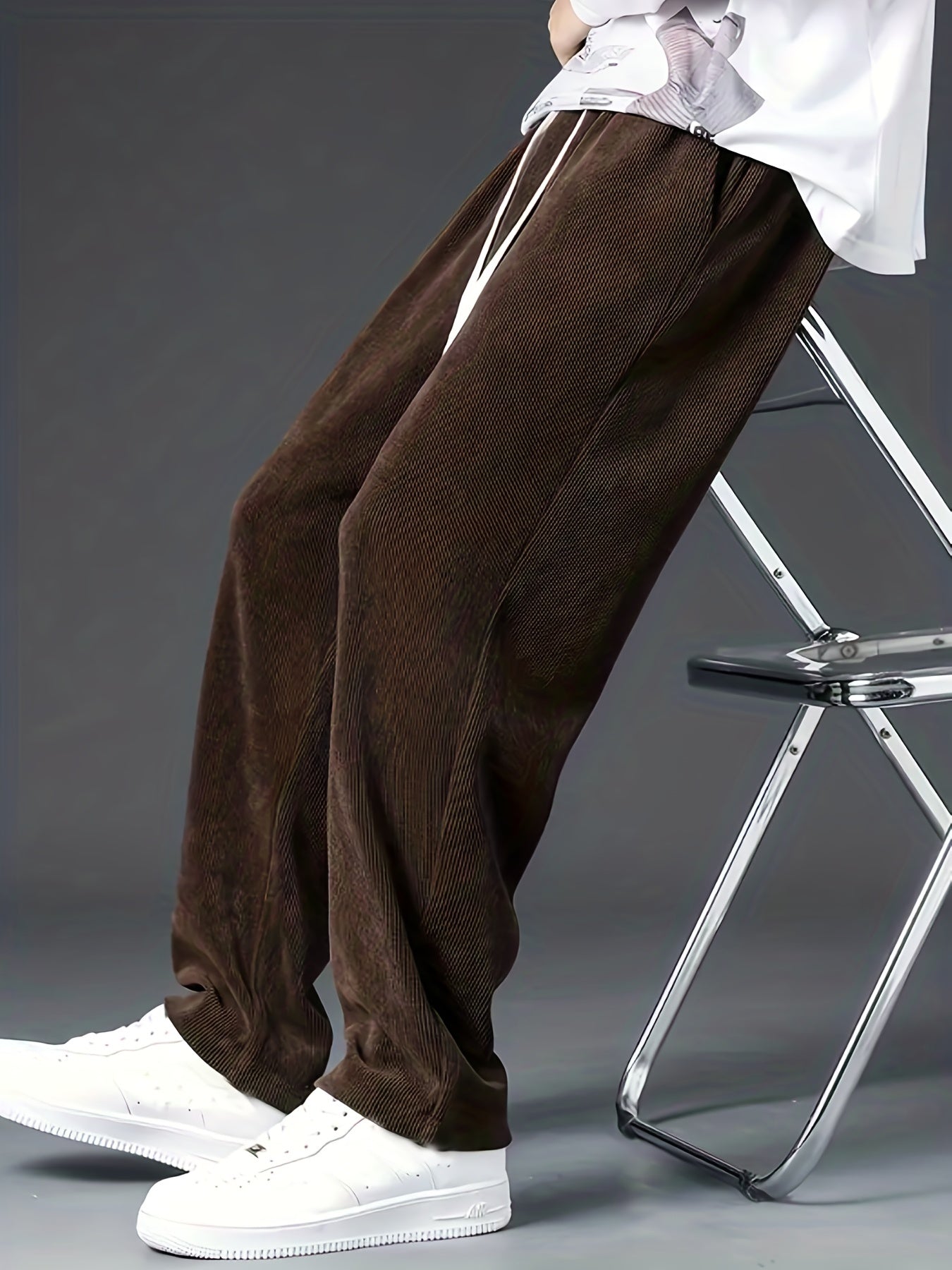gbolsos Men's Corduroy Comfy Straight Leg Pants, Casual Loose Fit Mopping Trousers For Fall Winter