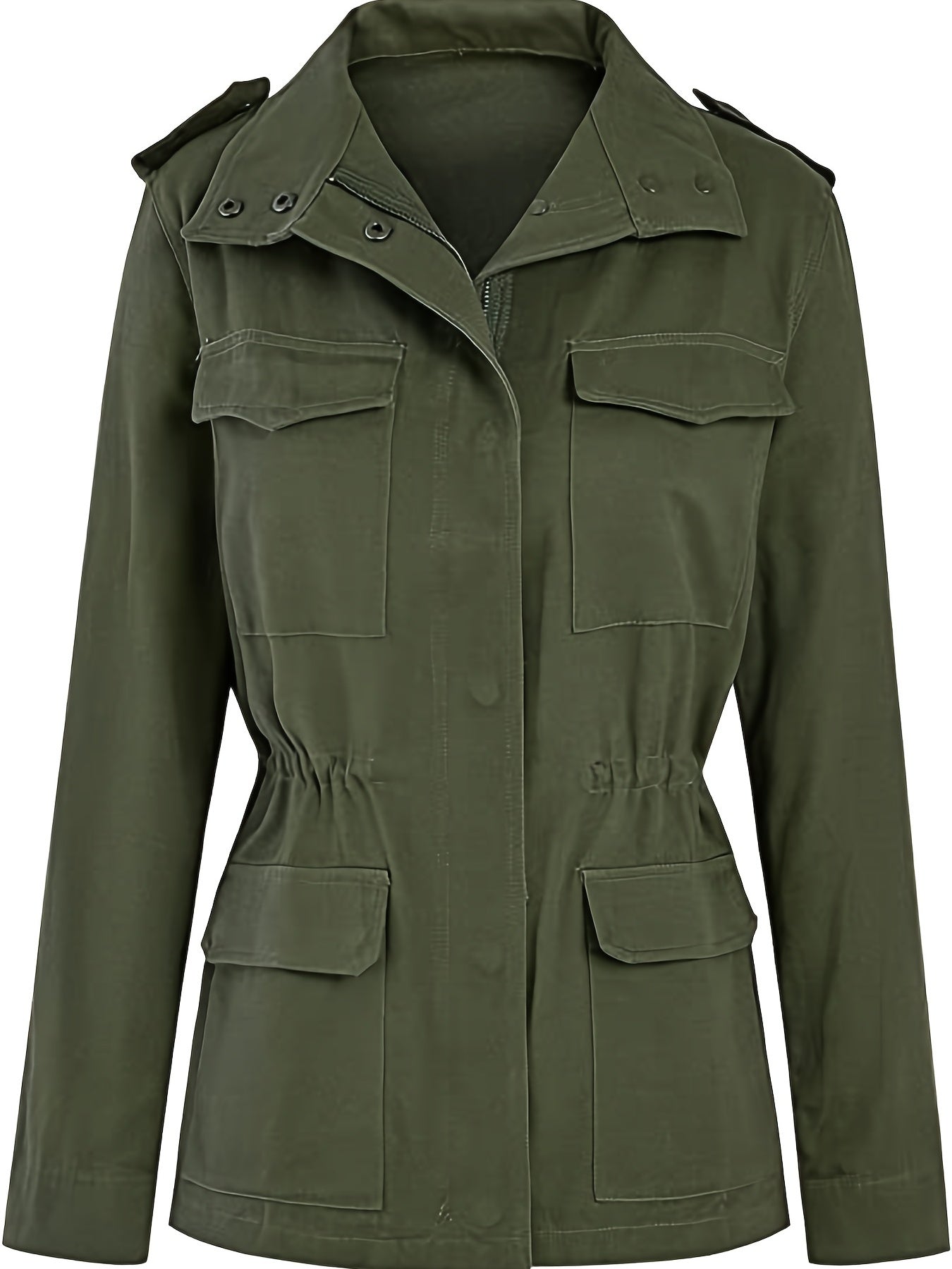 gbolsos Solid Stand Collar Long Sleeve Pockets Jacket, Winter Warm Zipper Button Casual Outerwear, Women's Clothing