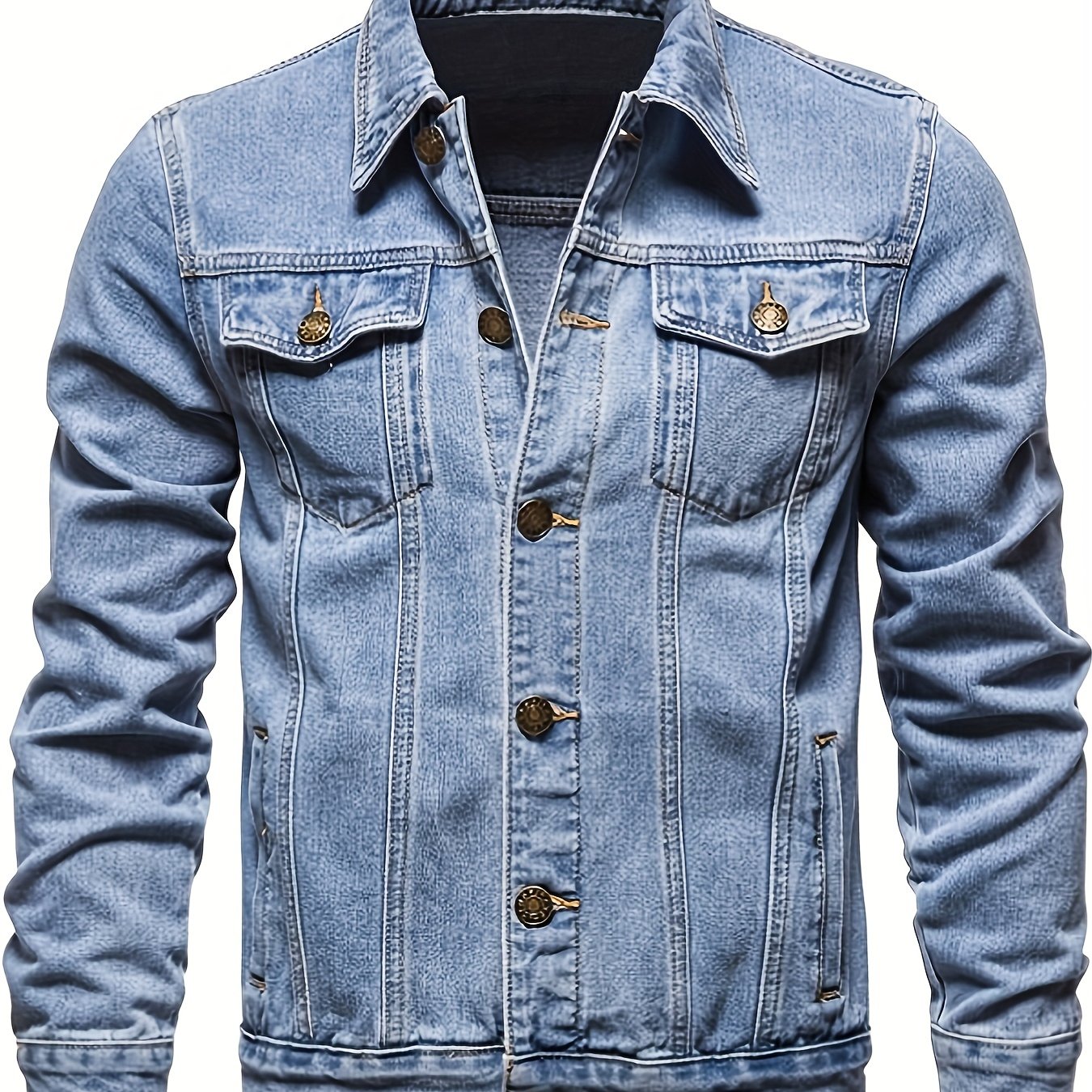 gbolsos Men's Chic Denim Jacket, Street Style Lapel Button Up Multi Pocket Jacket Coat