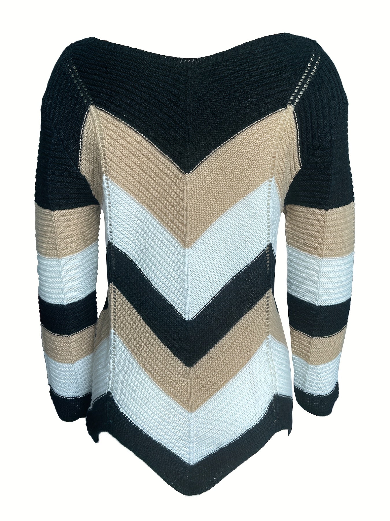 gbolsos Hollow Color Block Knit Sweater, Casual Versatile Long Sleeve Sweater, Women's Clothing