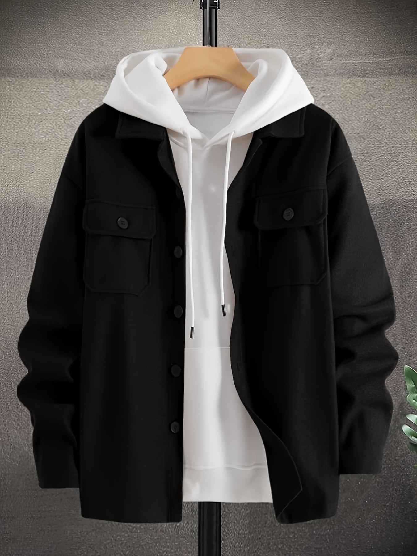 gbolsos Fashionable And Trendy Men's Solid Shirt Lapel Button Long Sleeve Woolen Shirt Jacket, Suitable For Winter And Autumn