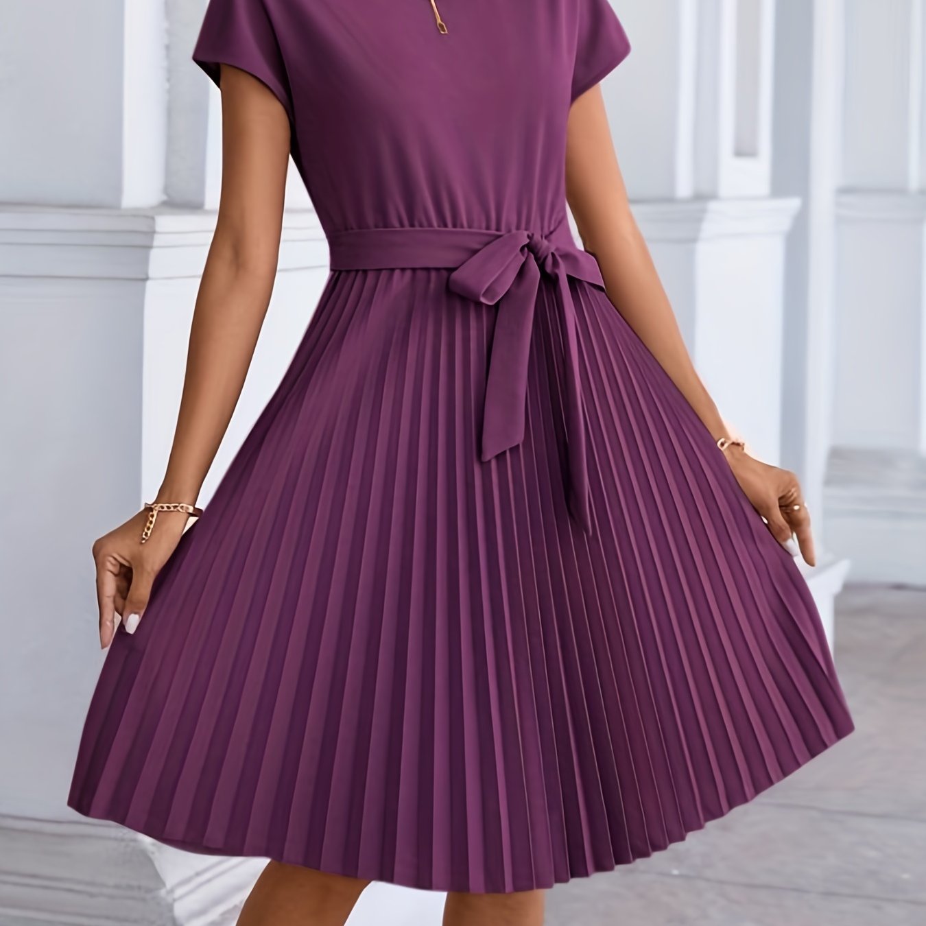 2025 gbolsos Pleated Tie Front Dress, Casual Short Sleeve Dress For Spring & Summer, Women's Clothing