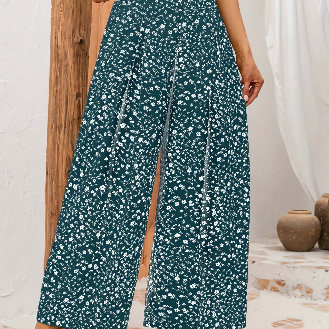 gbolsos Floral Print Wide Leg Pants, Casual Loose Pants For Spring & Summer, Women's Clothing