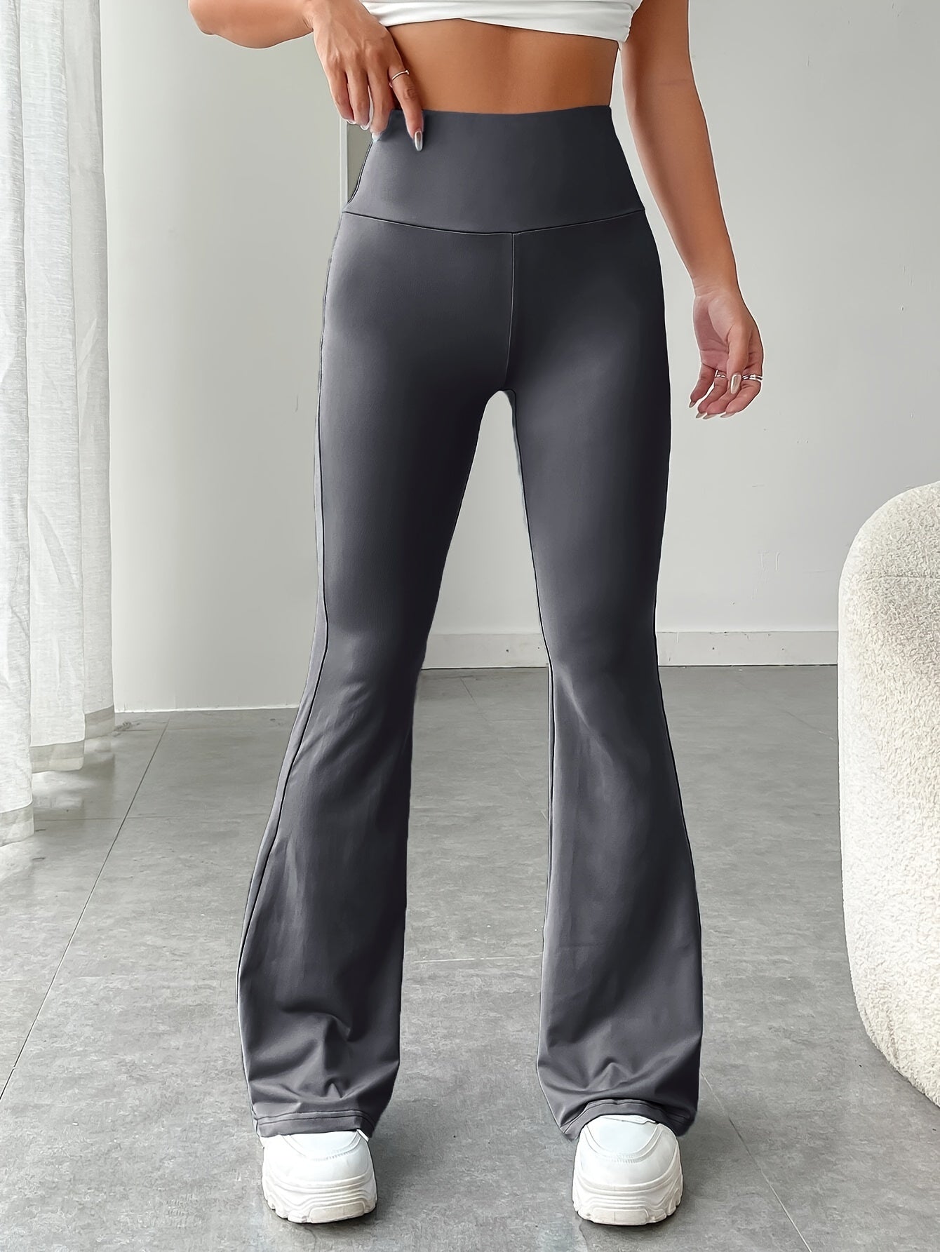 gbolsos High Waist Stretch Flared Pants, Solid Color Yoga Bootcut Pants, Women's Activewear