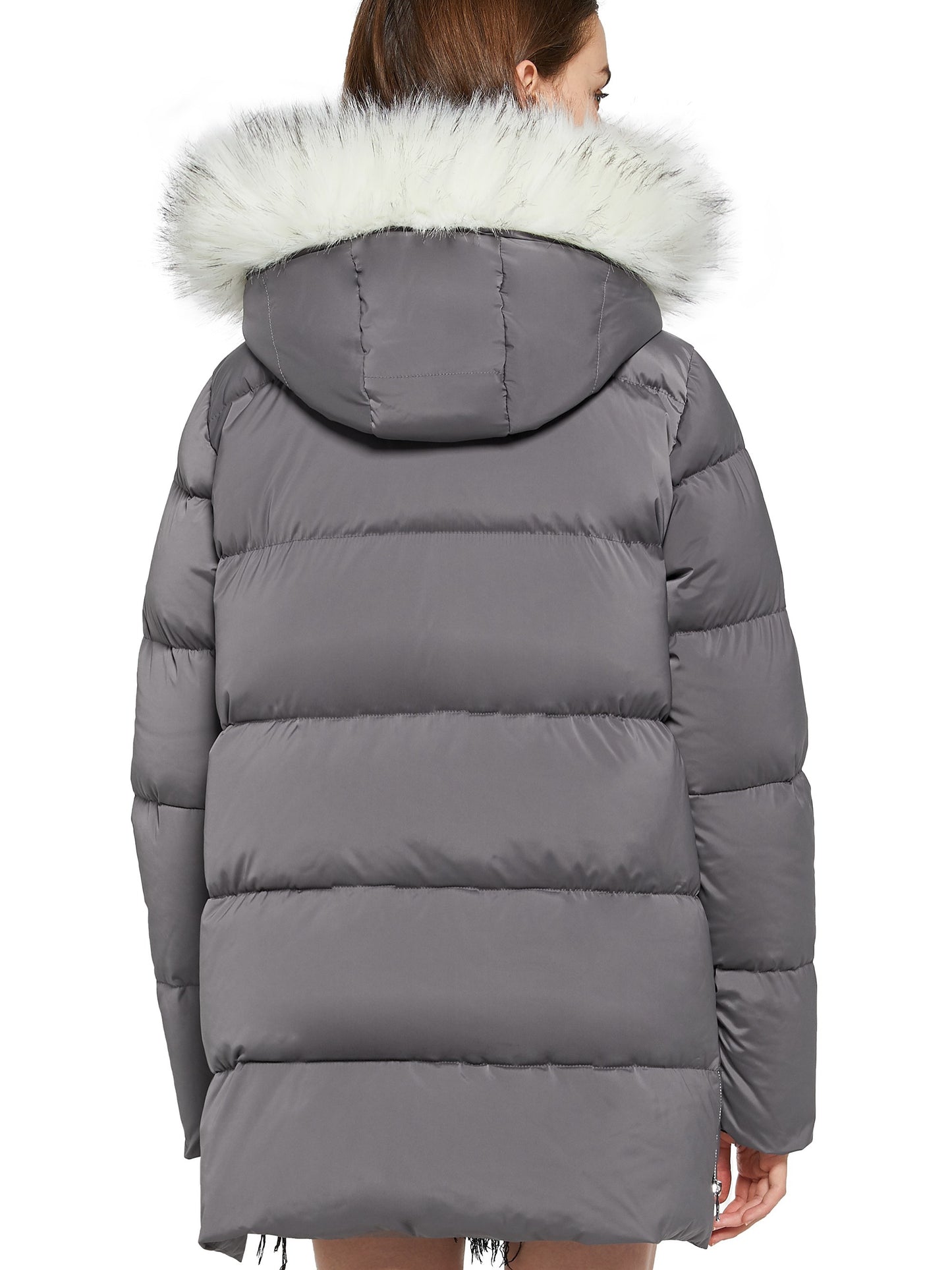 gbolsos Women's Winter Overcoat Jacket, Mid-Length Waist Solid Color Hooded Collar Padded Coats Top