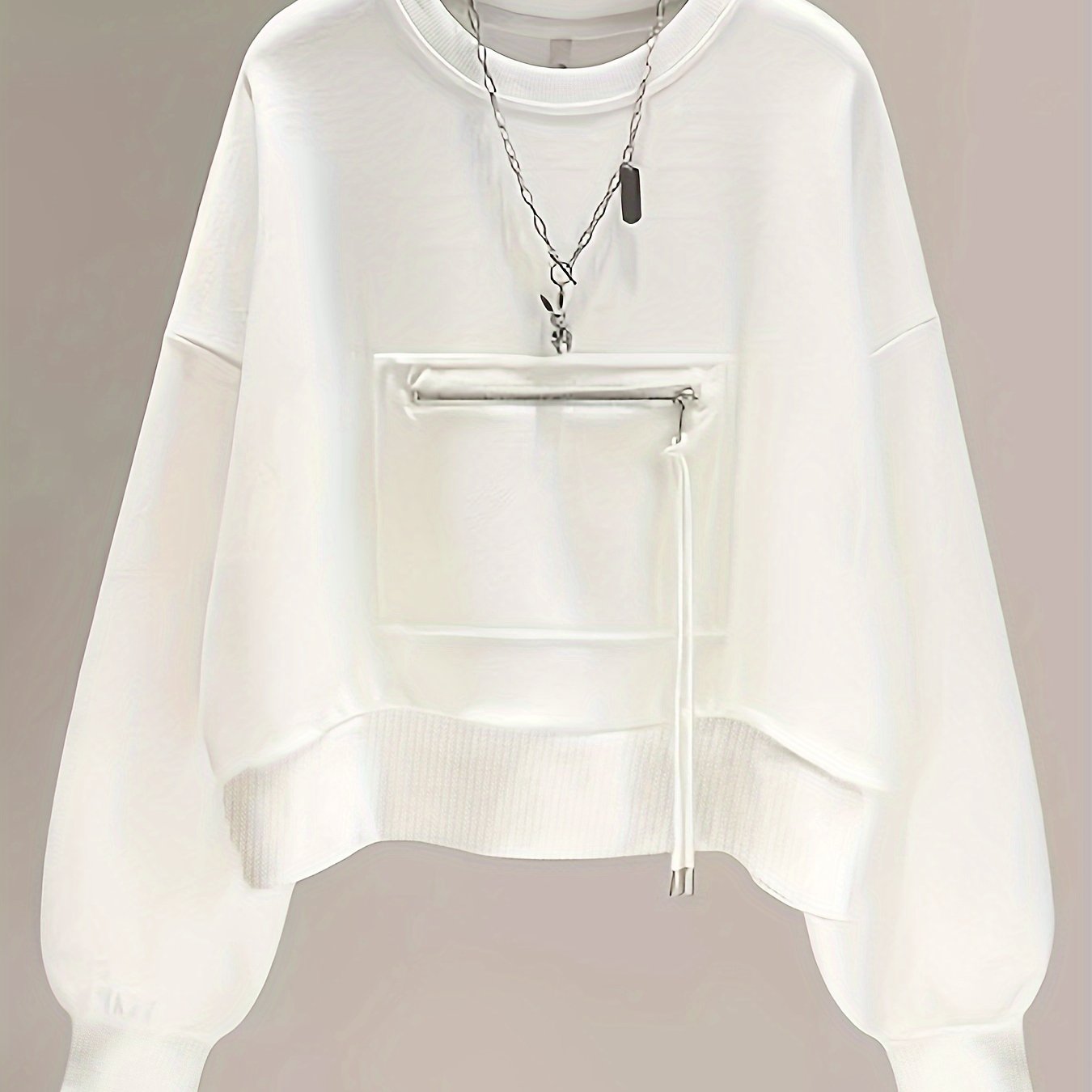 Zip Pocket Drop Shoulder Sweatshirt, Casual Long Sleeve Crew Neck Sweatshirt For Fall & Winter, Women's Clothing