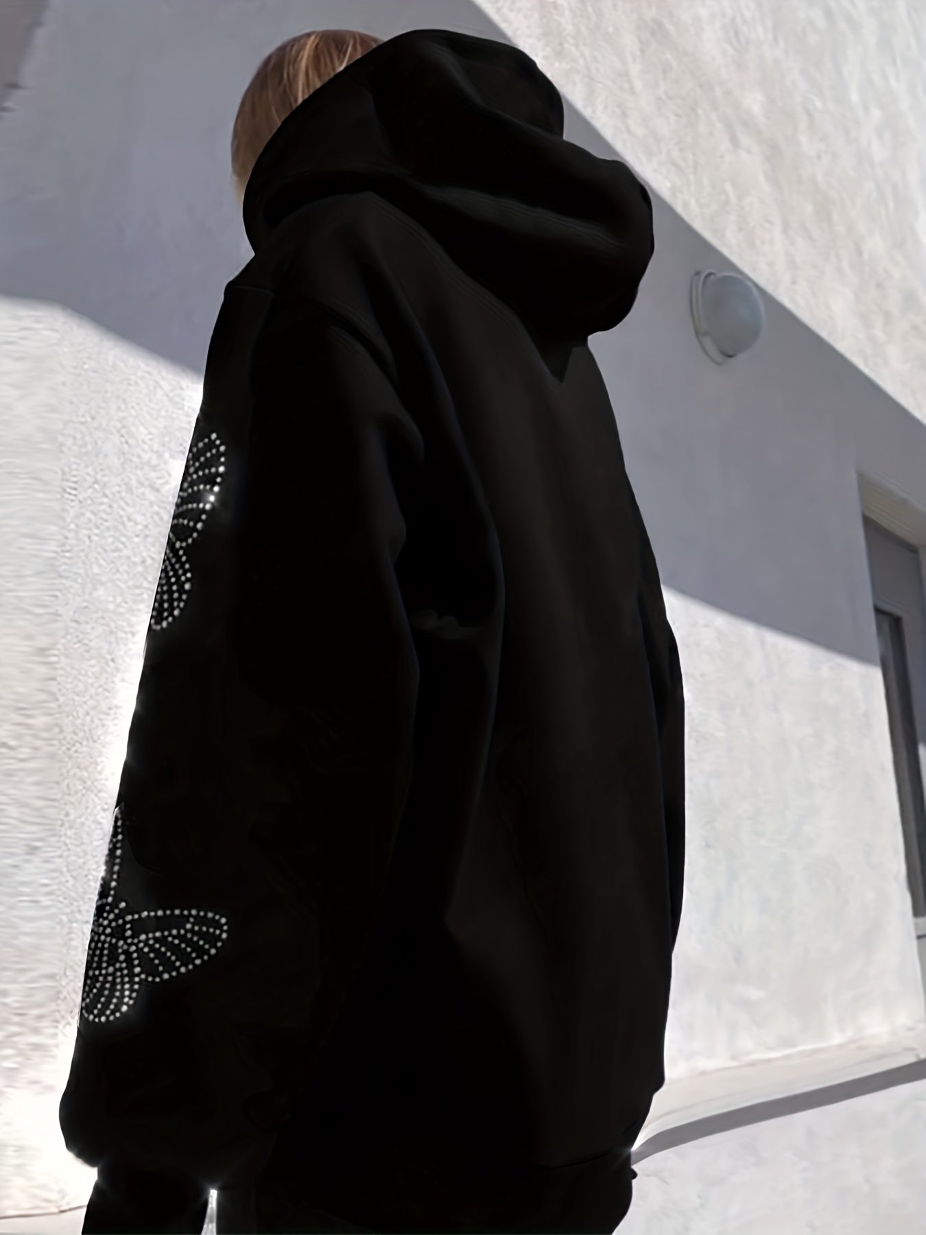 gbolsos Rhinestone Butterfly Hoodie, Casual Long Sleeve Loose Hoodies Sweatshirt, Women's Clothing