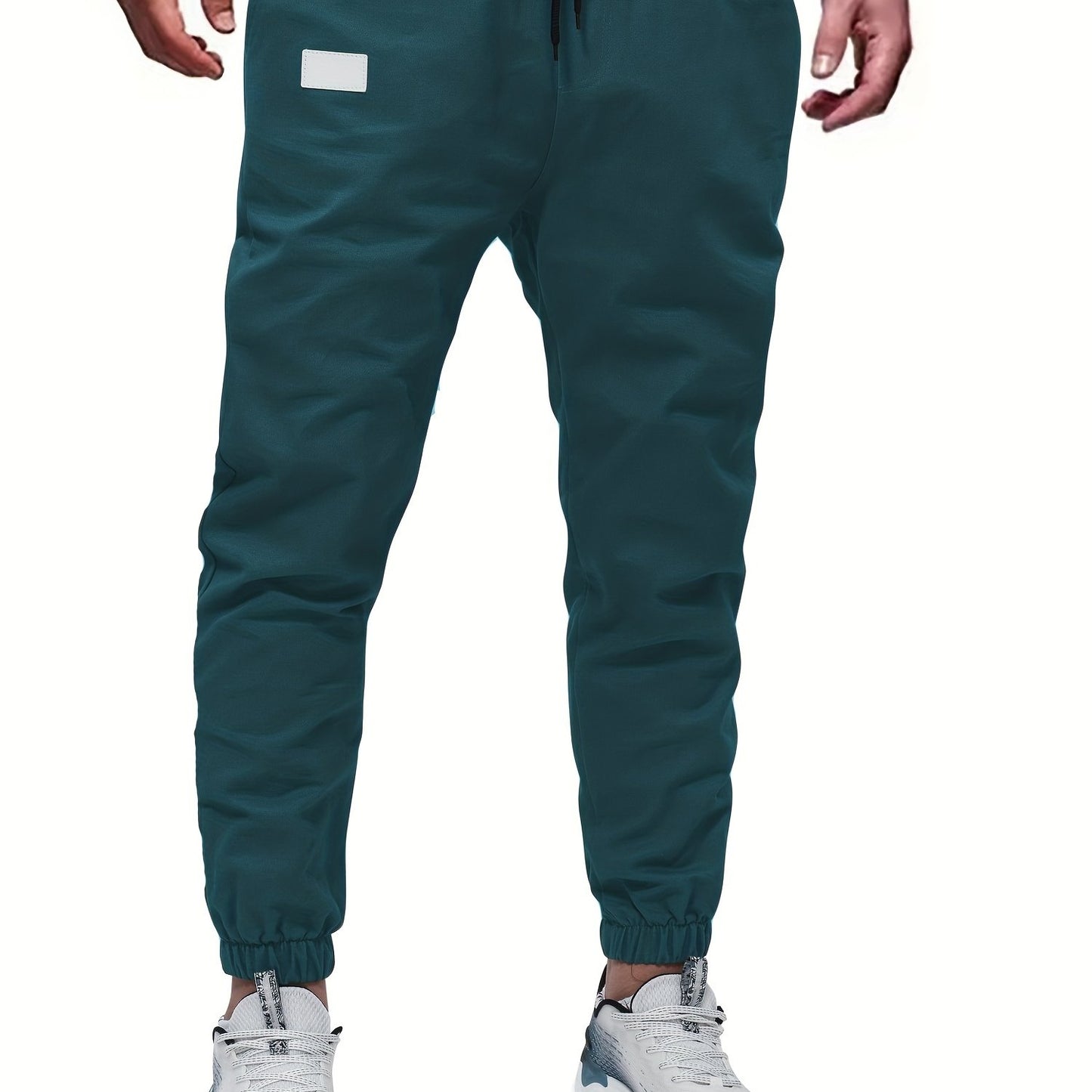 gbolsos Woven Cotton Blend Joggers, Men's Casual Solid Color Slightly Stretch Drawstring Pants For Spring Summer