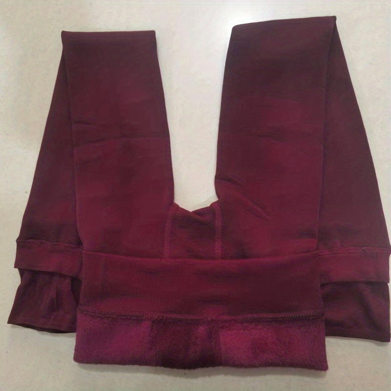 Plush Lined Crop Tights, Comfy Thermal High Waisted Elastic Leggings Pants, Women's Stockings & Hosiery