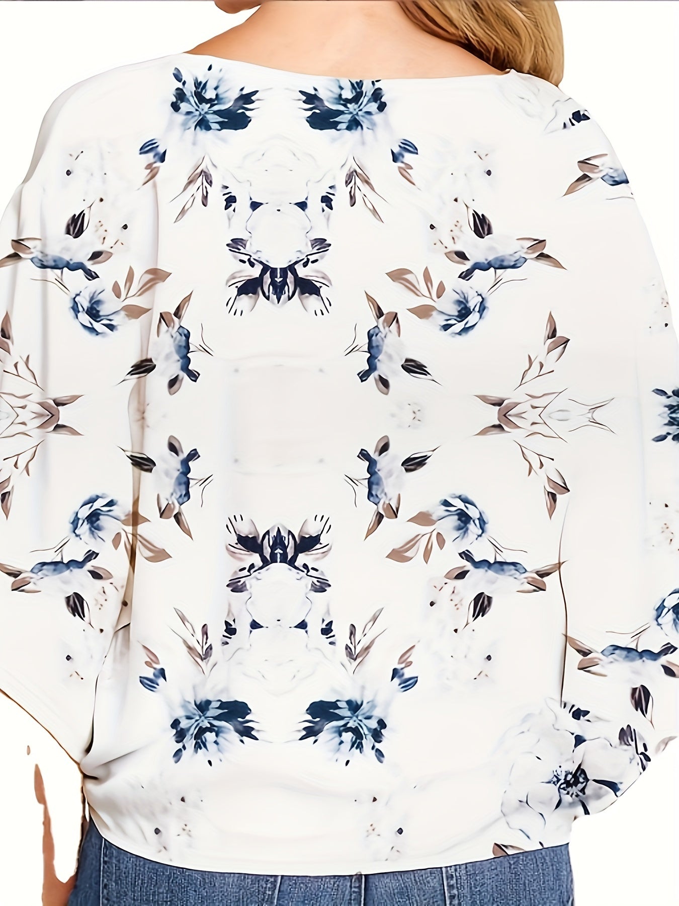 gbolsos Floral Print V-neck Blouse, Vacation Style Half Sleeve Blouse For Spring & Summer, Women's Clothing