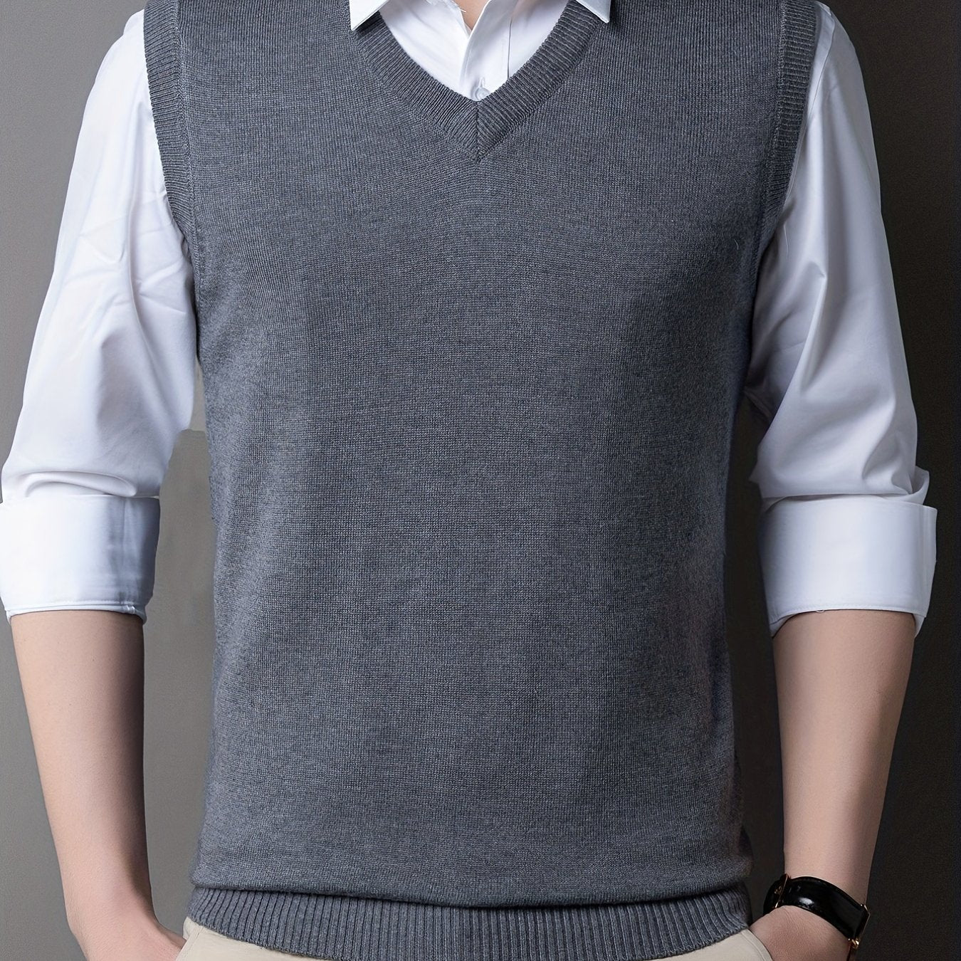 gbolsos Casual Knitted Pullover, V-neck Sleeveless Thermal Jacket, Wool Vest, Men's Tank Top For Autumn And Winter