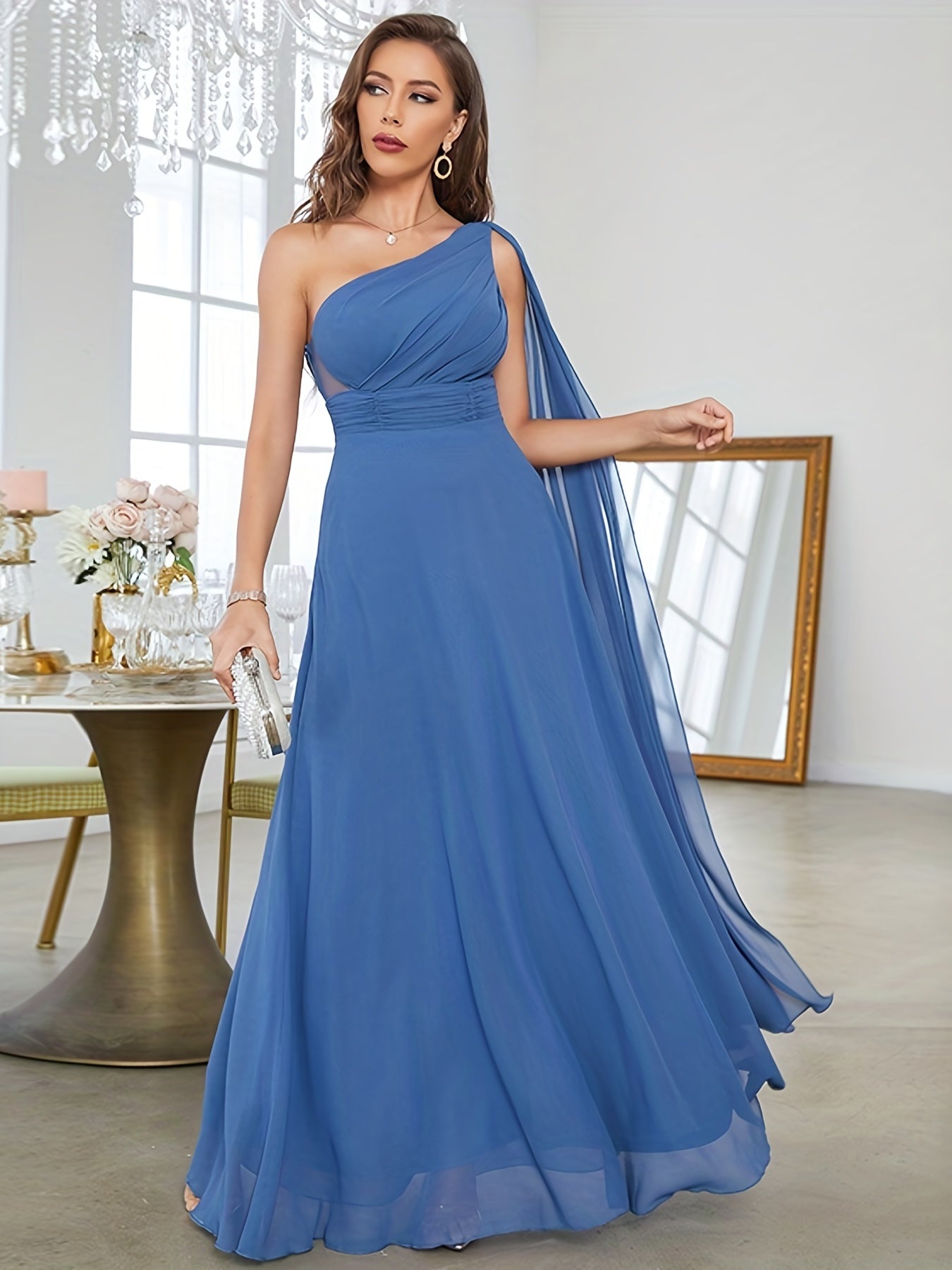 gbolsos Ruched One Shoulder Bridesmaid Dress, Elegant Dress For Wedding Party, Women's Clothing