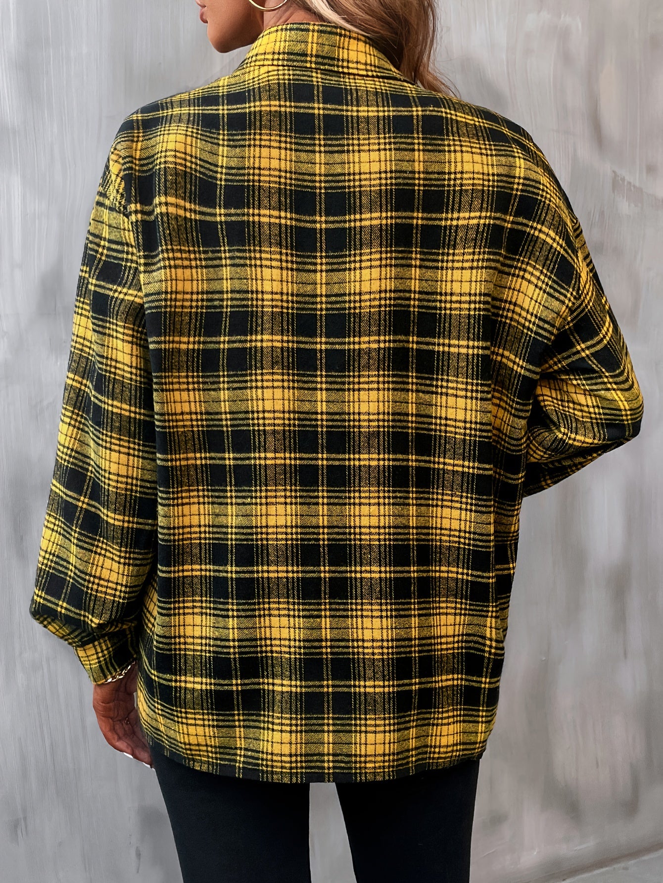 gbolsos Plaid Print Shirt, Casual Button Front Long Sleeve Classic Shirt, Women's Clothing