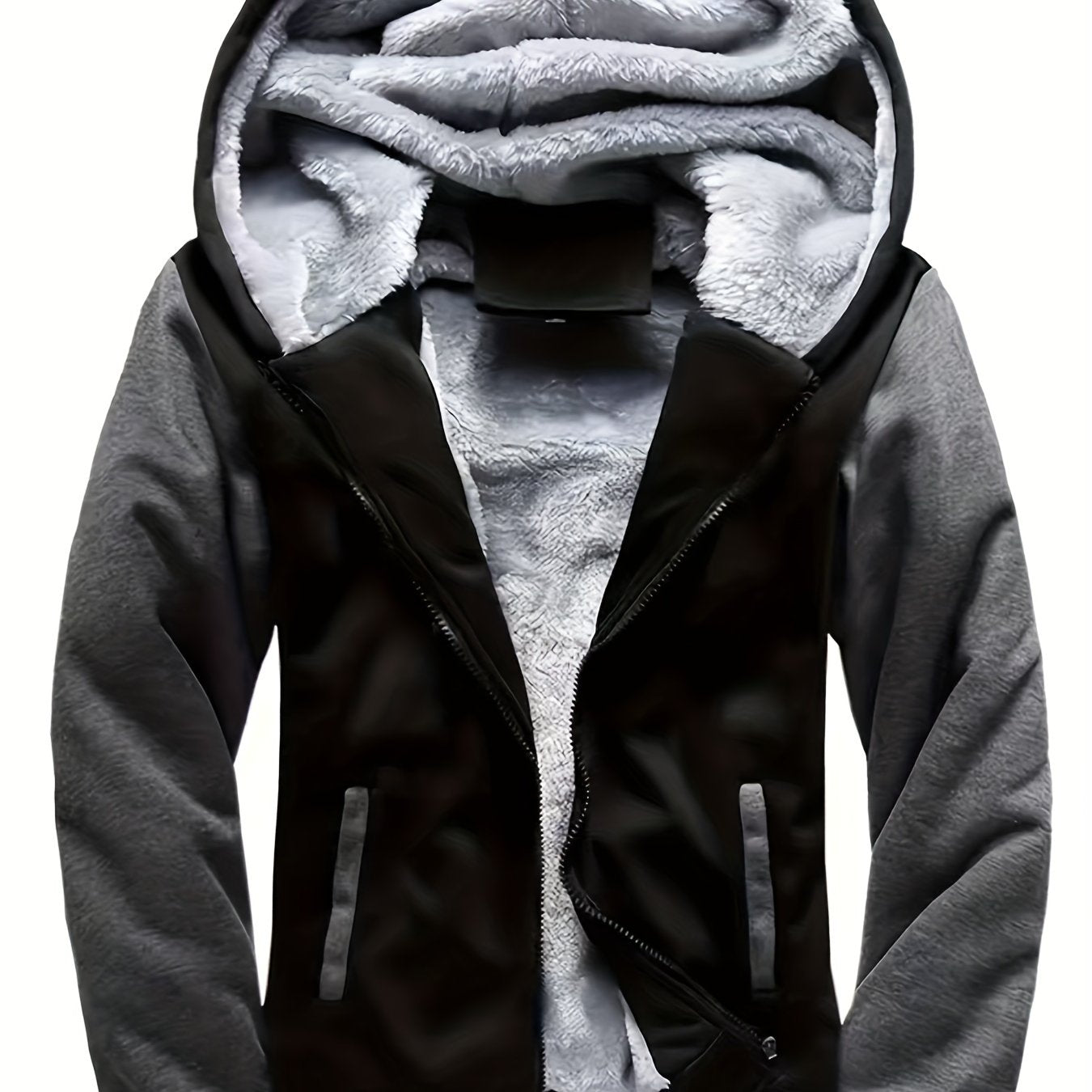 Warm Fleece Hooded Winter Hooded Jacket, Men's Casual Stretch Zip Up Jacket Coat For Fall Winter
