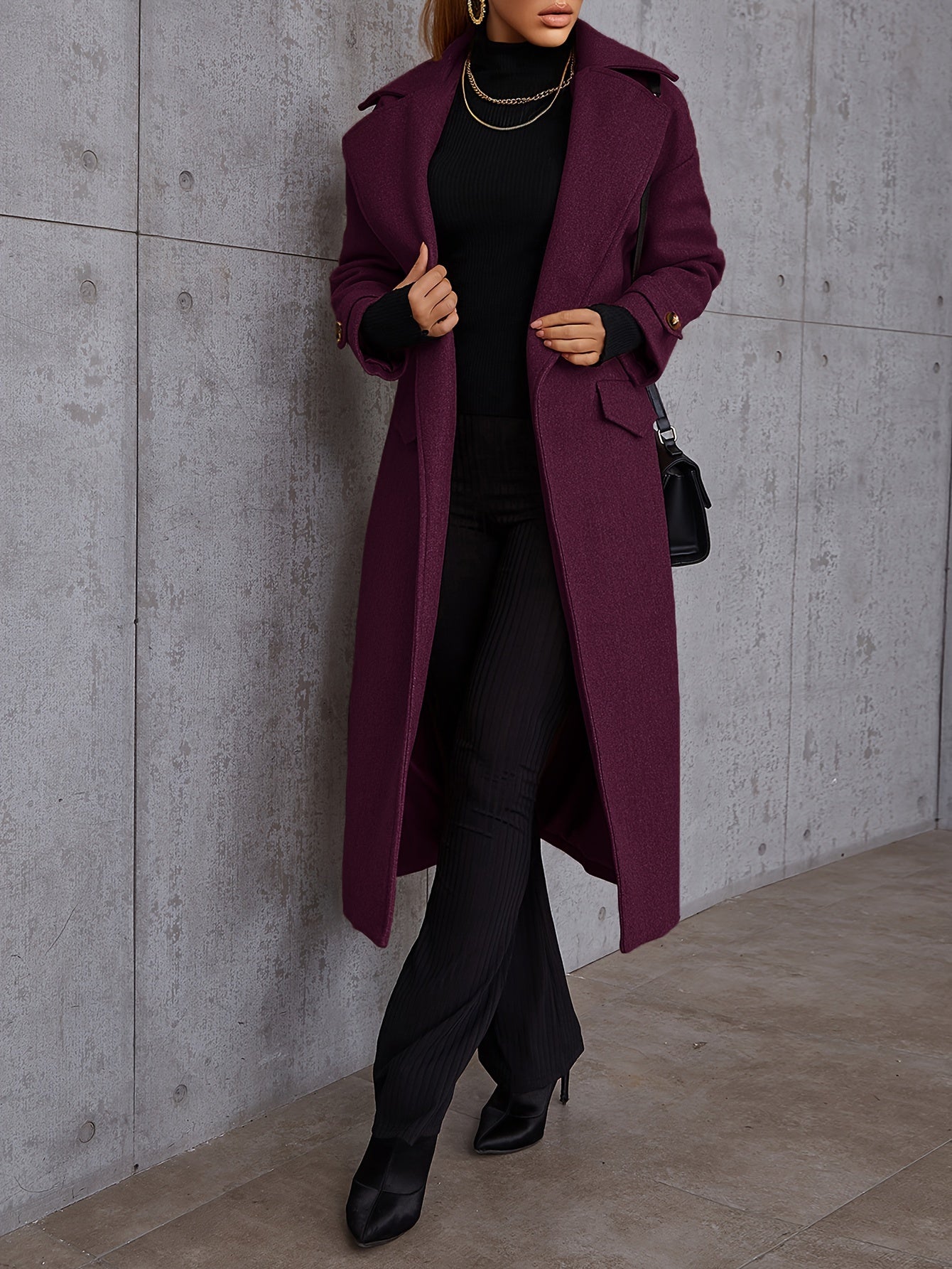 gbolsos Long Length Waterfall Collar Coat, Elegant Open Front Long Sleeve Outerwear, Women's Clothing