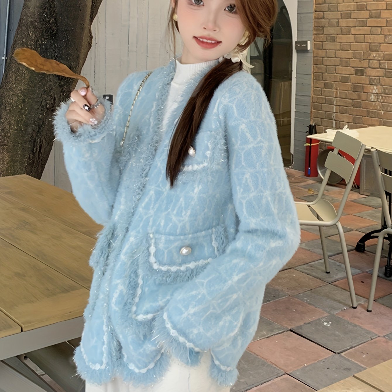 gbolsos Elegant Button Front Cardigan, Long Sleeve Contrast Trim Jacket For Fall & Winter, Women's Clothing