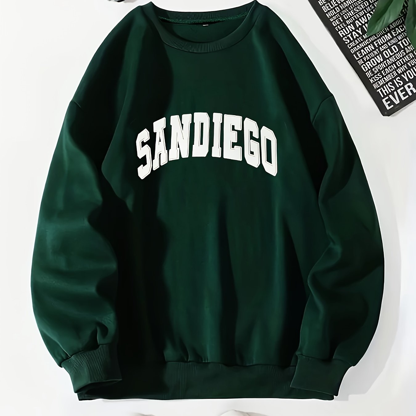 gbolsos Sandiego Letter Print Sweatshirt, Casual Crew Neck Long Sleeve Sweatshirt, Women's Clothing