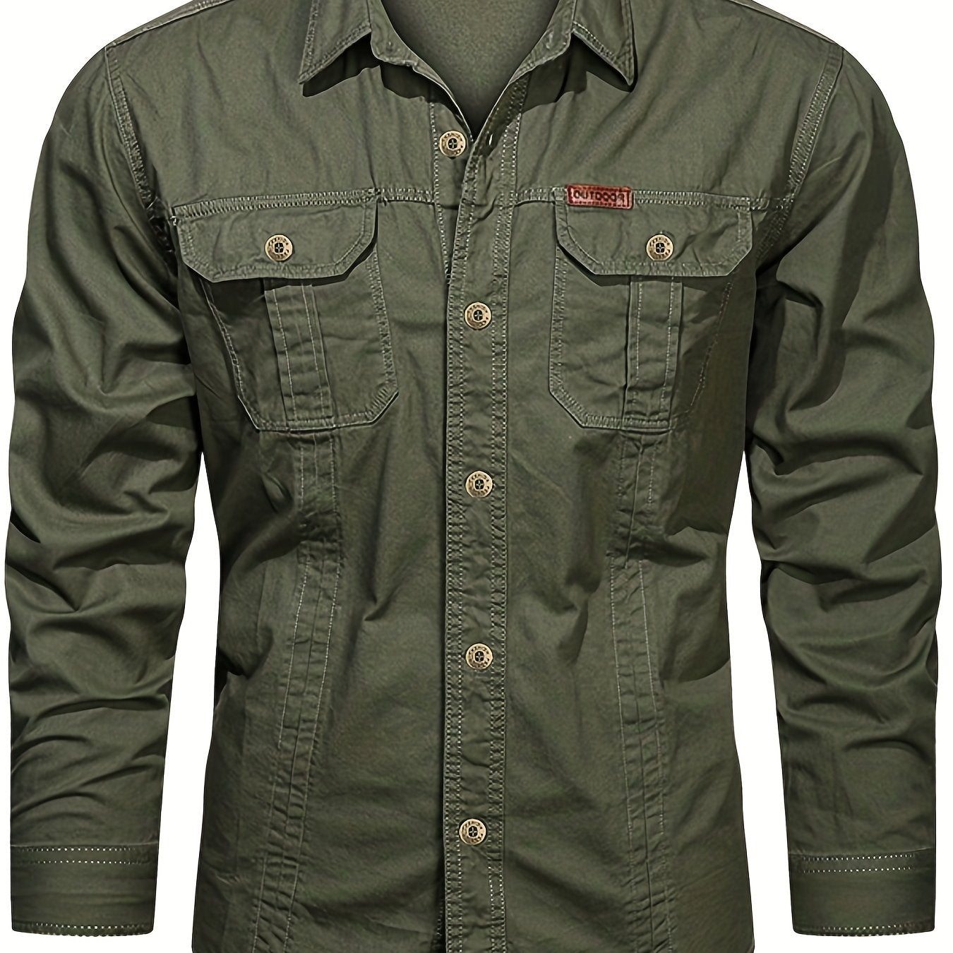 gbolsos Trendy Men's Casual Long Sleeve Cargo Shirt With Pockets, Men's Shirt For Spring Autumn, Tops For Men
