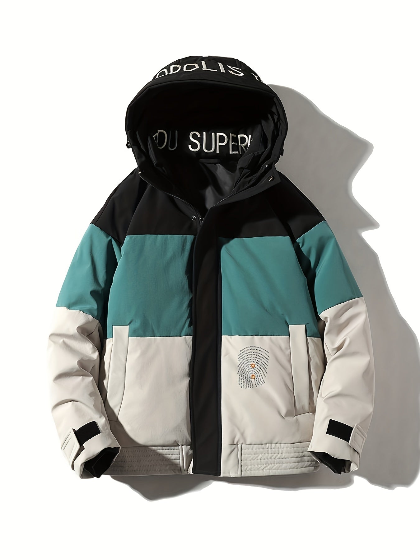 gbolsos Warm Lightweight Puffer Color Block Hooded Jackets, Men's Casual Classic Design Outwears For Fall Winter