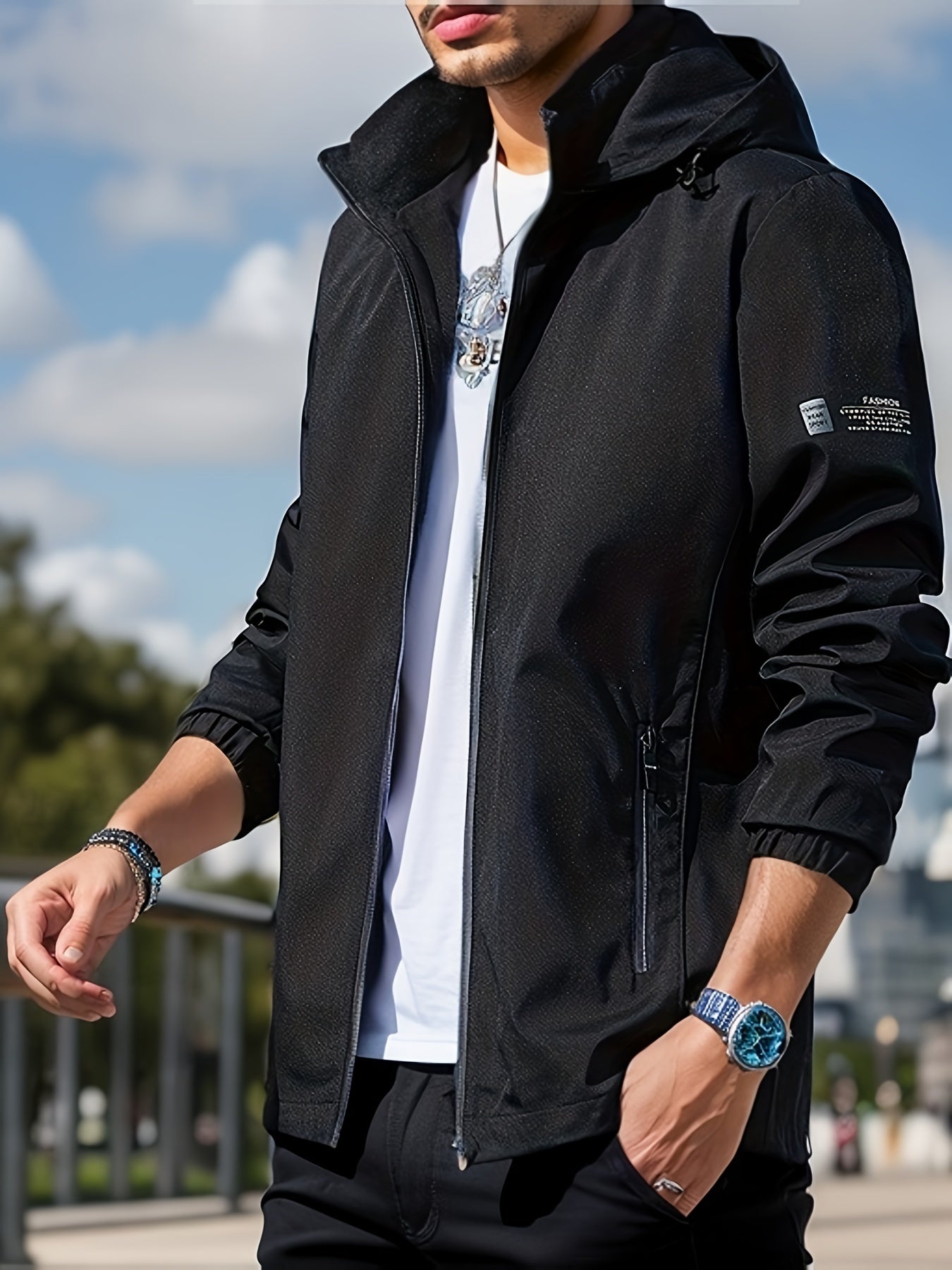 gbolsos Men's Windbreaker Detachable Hooded Jacket, Zipper Pockets Jackets By Activity For Outdoor Activities