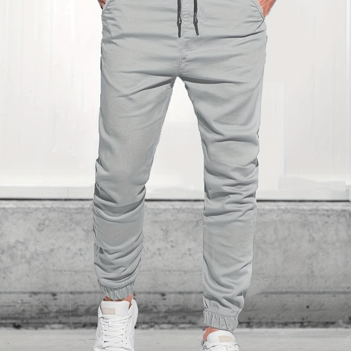 Classic Design Joggers, Men's Casual Waist Drawstring Tapered Pants For All Seasons Fitness Cycling