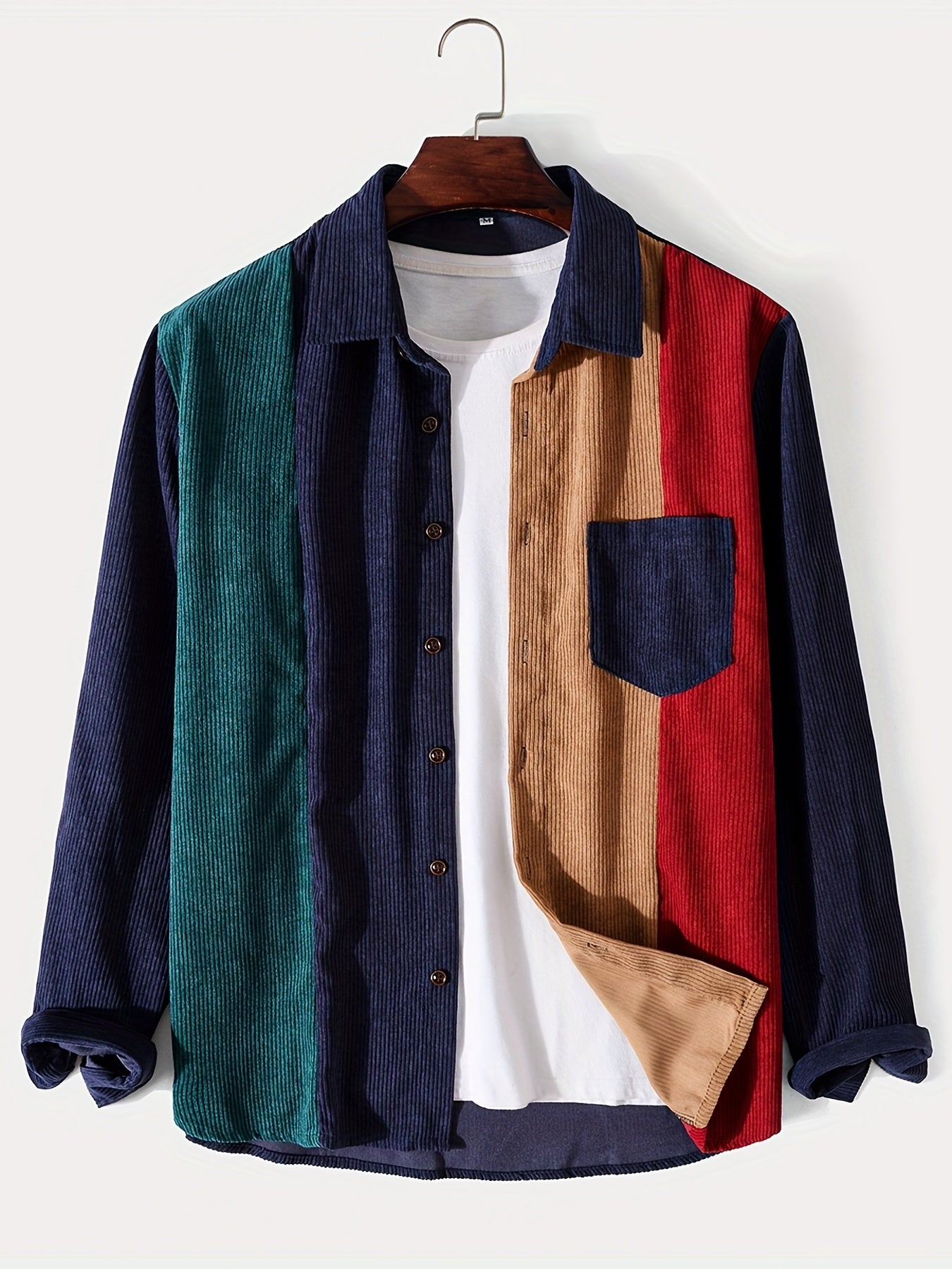 gbolsos Fashionable And Simple Men's Long Sleeve Multicolor Patchwork Casual Lapel Simple Jacket, Trendy And Versatile, Suitable For Dates