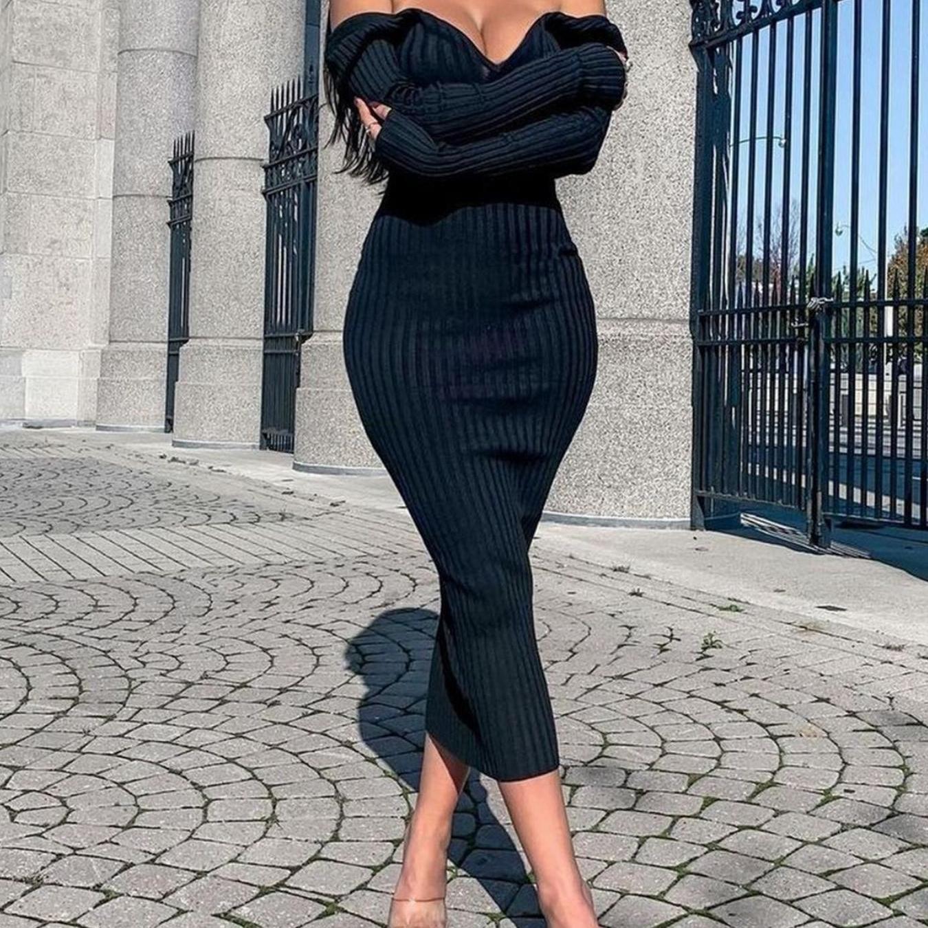 gbolsos Off Shoulder Bodycon Dress, Elegant Backless Long Sleeve Dress, Women's Clothing