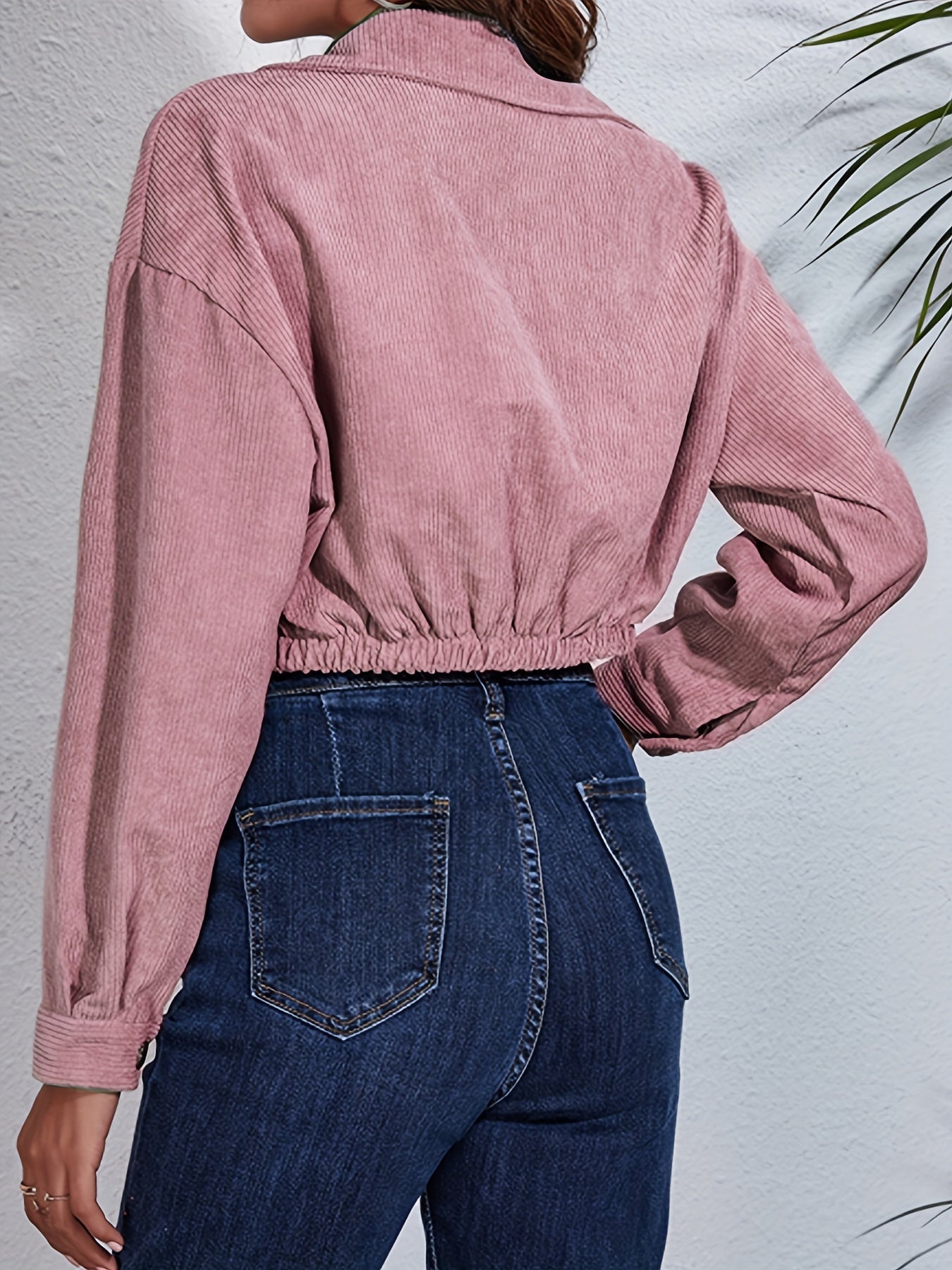 gbolsos Women's Stylish Crop Solid Jacket, Button Down Long Sleeve Jacket, Outerwear For Fall & Winter, Women's Clothing