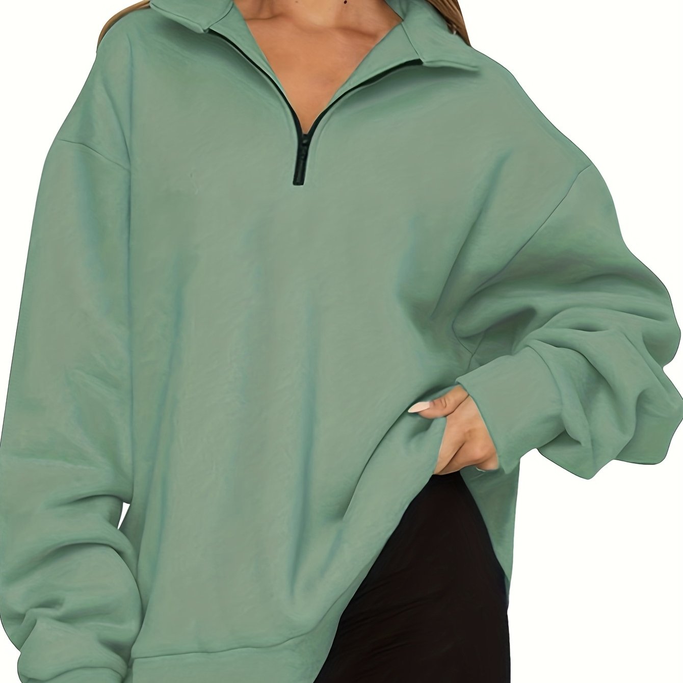 gbolsos Quarter Zip Lapel Neck Sweatshirt, Casual Sporty Long Sleeve Sweatshirt For Fall & Winter, Women's Clothing
