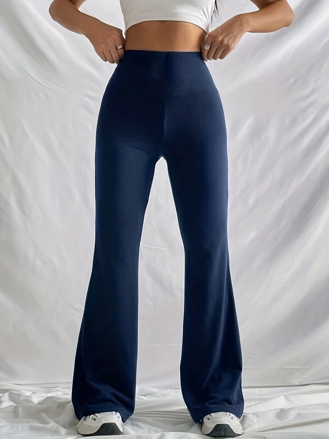 gbolsos Solid Elastic Flare Leg Pants, Casual Loose Pants For Spring & Fall, Women's Clothing