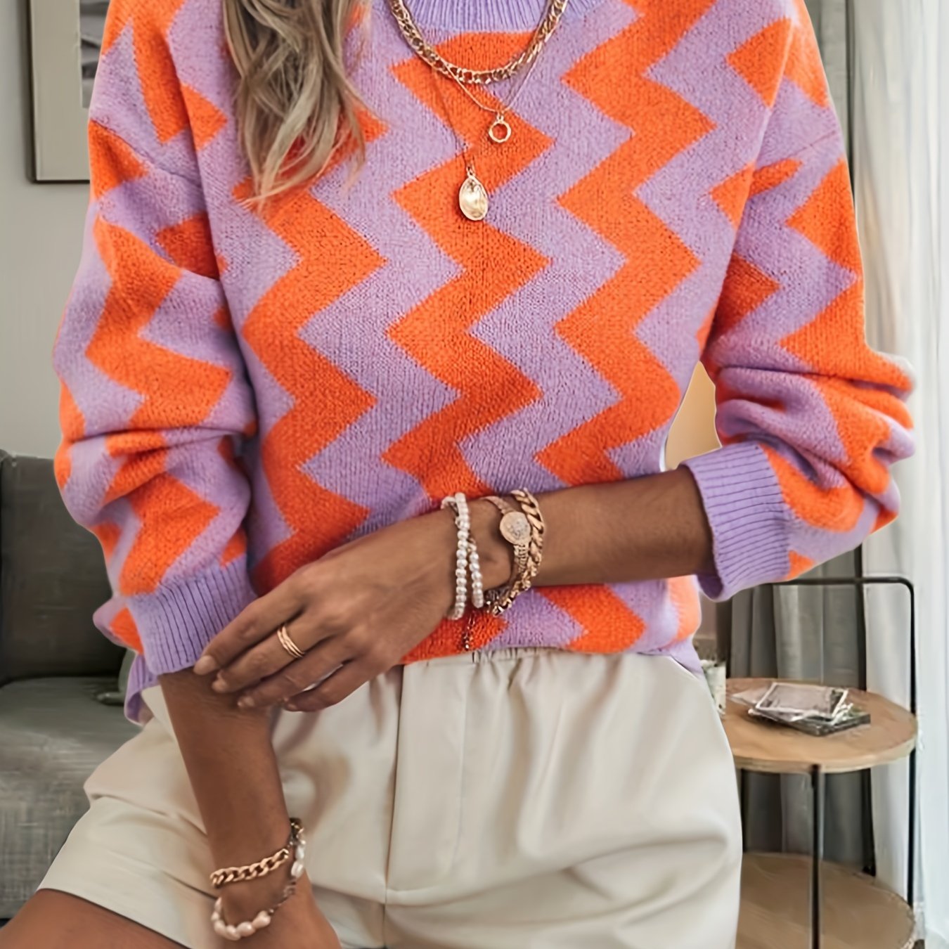 gbolsos Striped Crew Neck Pullover Sweater, Casual Long Sleeve Fall Winter Sweater, Women's Clothing