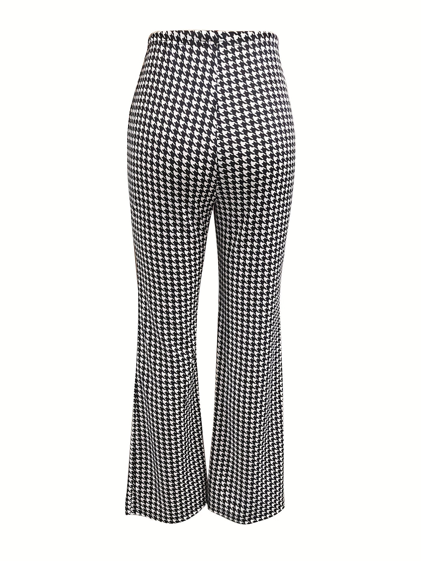 gbolsos Houndstooth Straight Leg Pants, Elegant Stretchy Button High Waist Pants, Women's Clothing