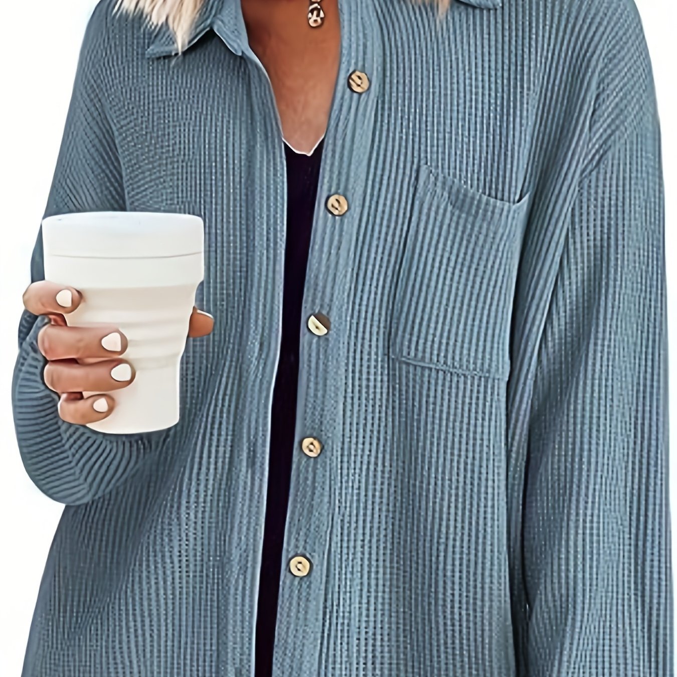 gbolsos Solid Polo Collar Button Shirt, Casual Long Sleeve Shirt For Spring & Fall, Women's Clothing