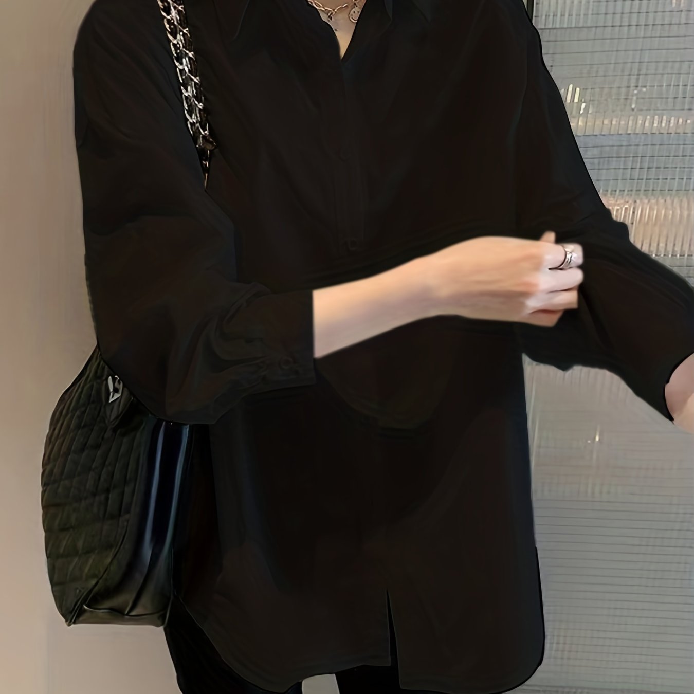 V-neck Loose Lapel Shirts, Casual Button Down Long Sleeve Fashion Blouses Tops, Women's Clothing