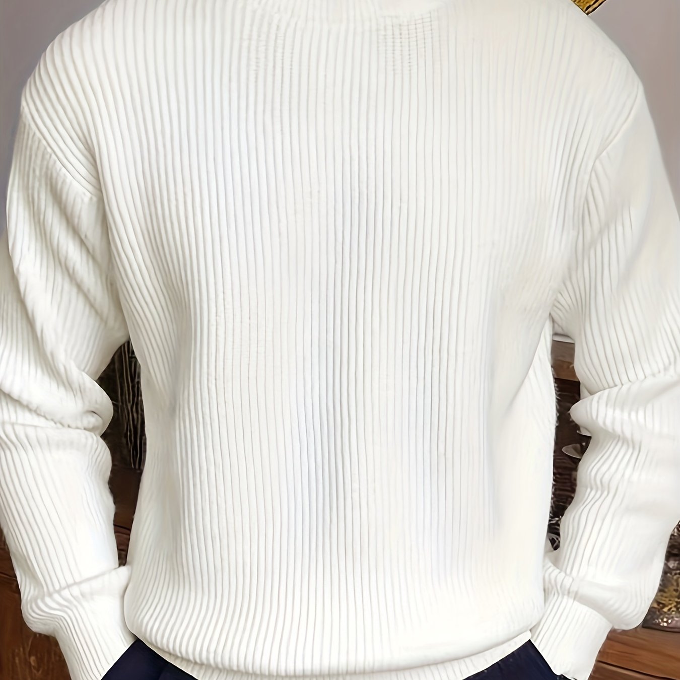 gbolsos Warm Texture Knitted Sweater, Men's Casual Solid Color Slightly Stretch Round Neck Pullover Sweater For Fall Winter