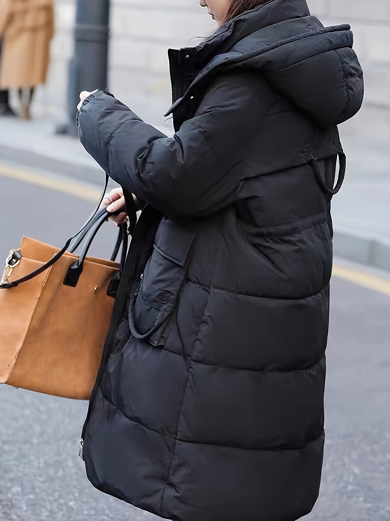 gbolsos Solid Hooded Warm Coat, Casual Zip Up Long Sleeve Outerwear, Women's Clothing