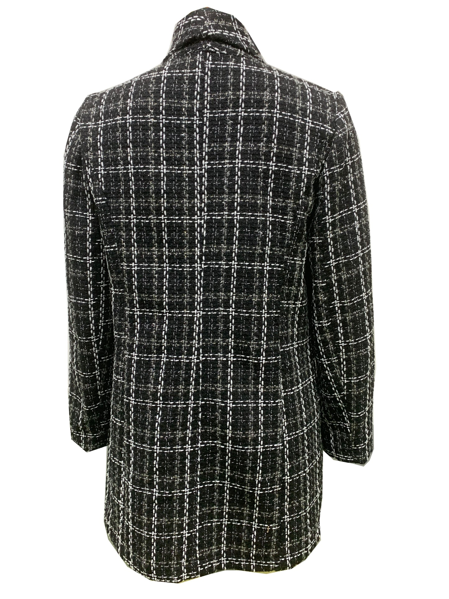 gbolsos Plaid Pattern Double Breasted Jacket, Casual Long Sleeve Open Front Outerwear, Women's Clothing