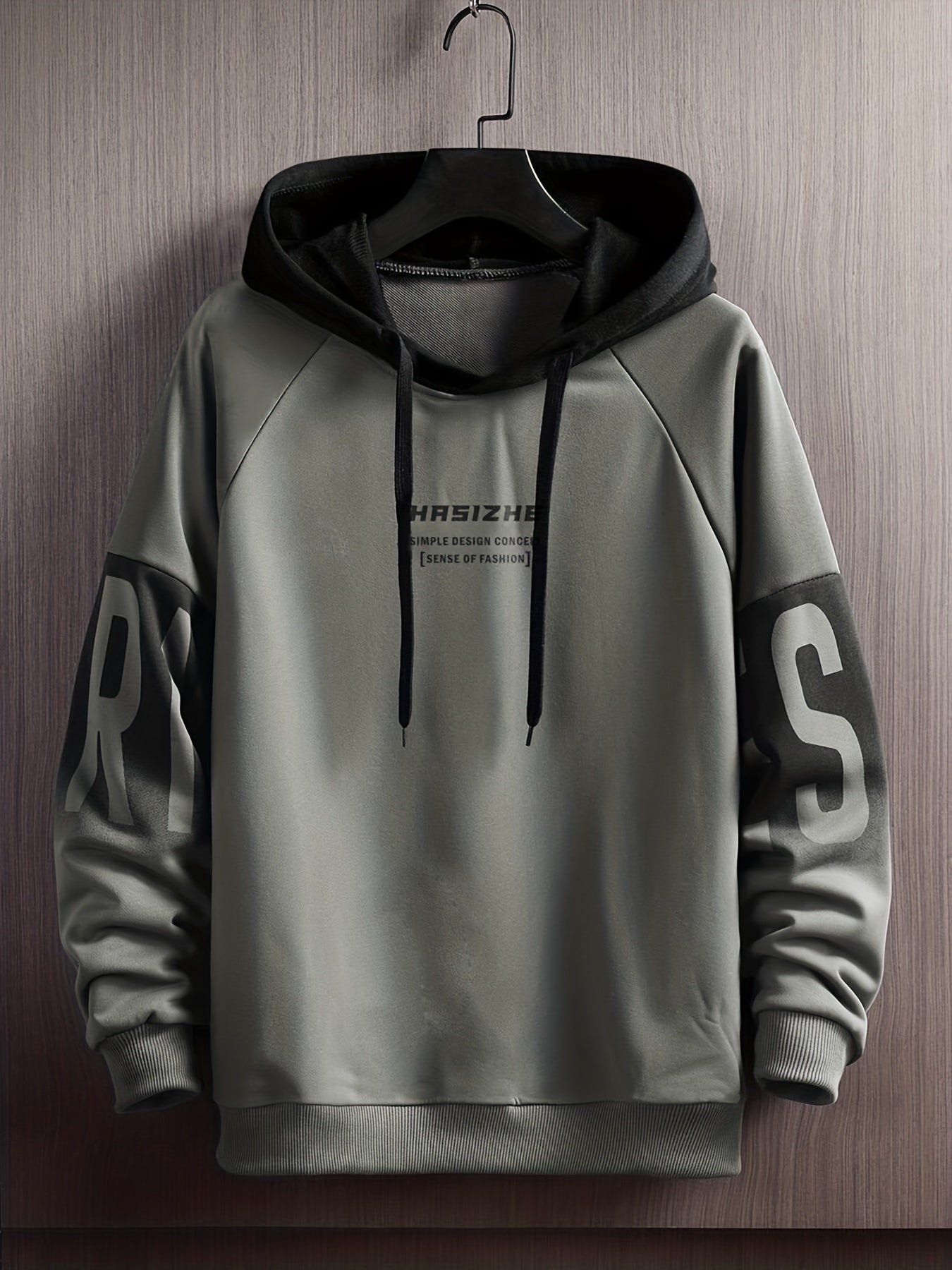 gbolsos Plus Size Men's Contrast Color Letters Print Hoodies Oversized Hooded Sweatshirt Casual Fashion Tops For Spring/autumn, Men's Clothing