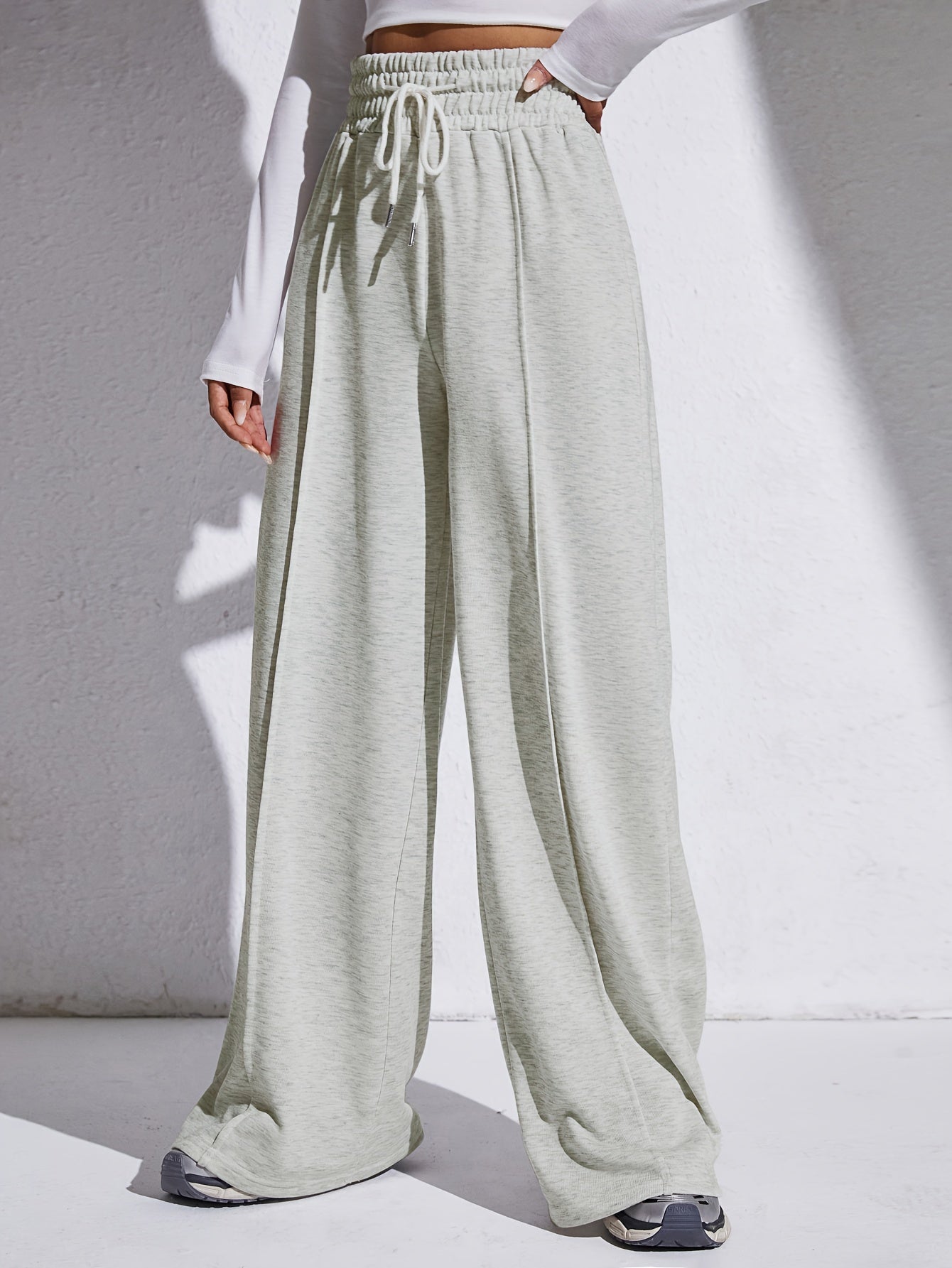 Solid Drawstring Elastic Waist Wide Leg Pants, Casual Loose Pants For Spring & Fall, Women's Clothing