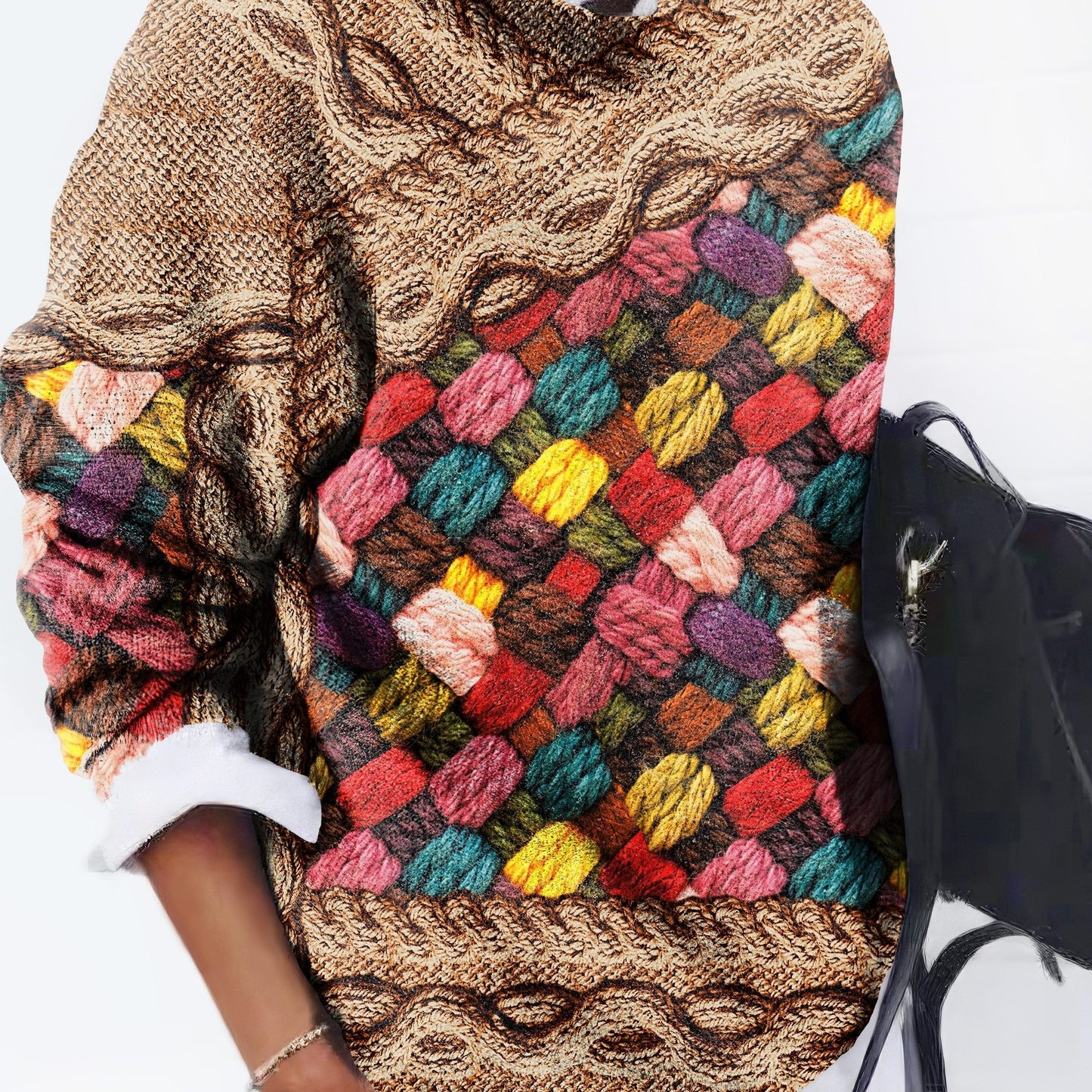 gbolsos FULL PRINTED Thin Sweater, Casual Long Sleeve Sweater For Spring & Fall, Women's Clothing