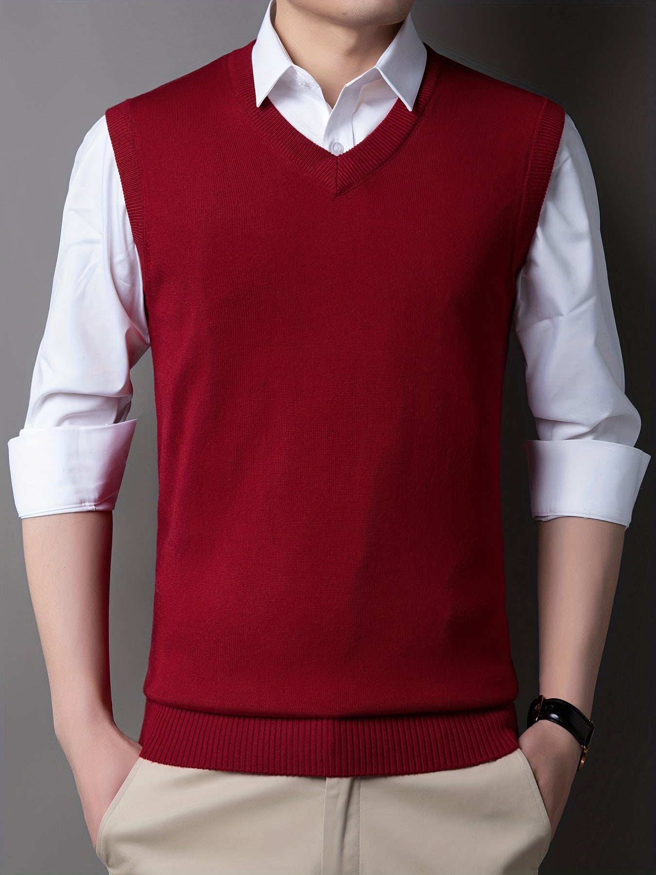 gbolsos Casual Knitted Pullover, V-neck Sleeveless Thermal Jacket, Wool Vest, Men's Tank Top For Autumn And Winter