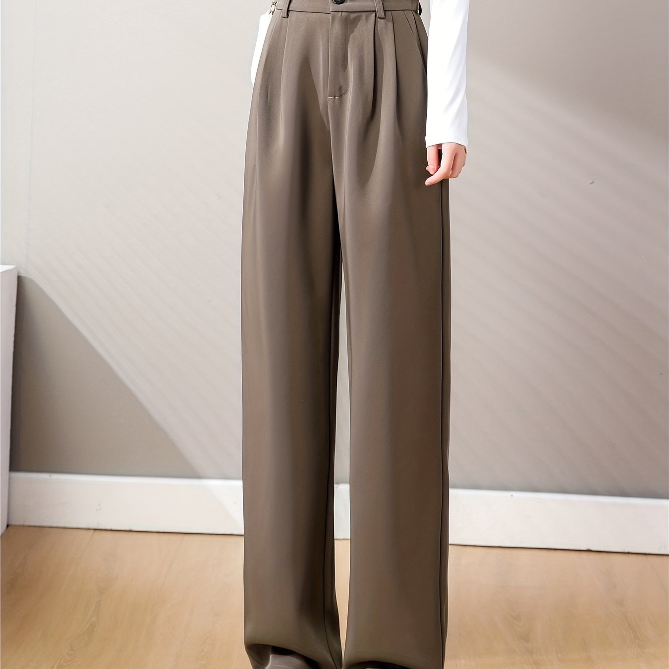 gbolsos Straight Leg Trouser, High Waist Casual Pants For Spring & Fall, Women's Clothing