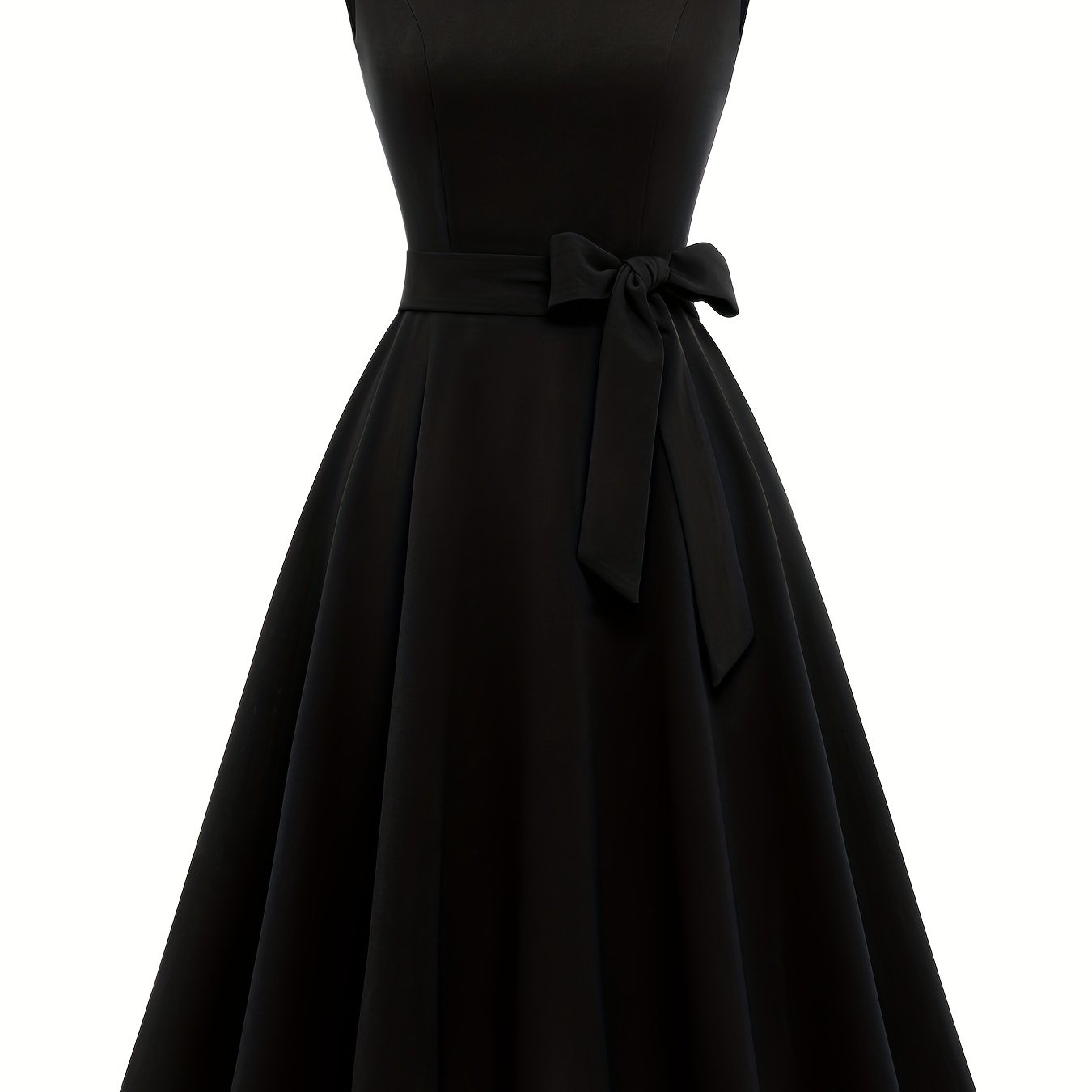Simple Sleeveless Dress, Vintage Crew Neck Solid Party Dress, Women's Clothing
