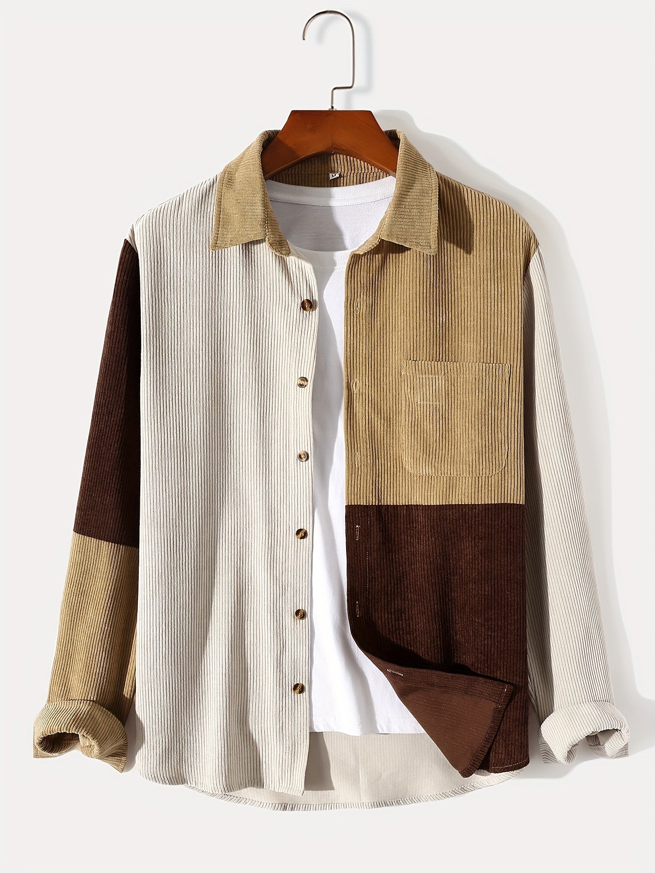 gbolsos Fashionable And Simple Men's Long Sleeve Multicolor Patchwork Casual Lapel Simple Jacket, Trendy And Versatile, Suitable For Dates
