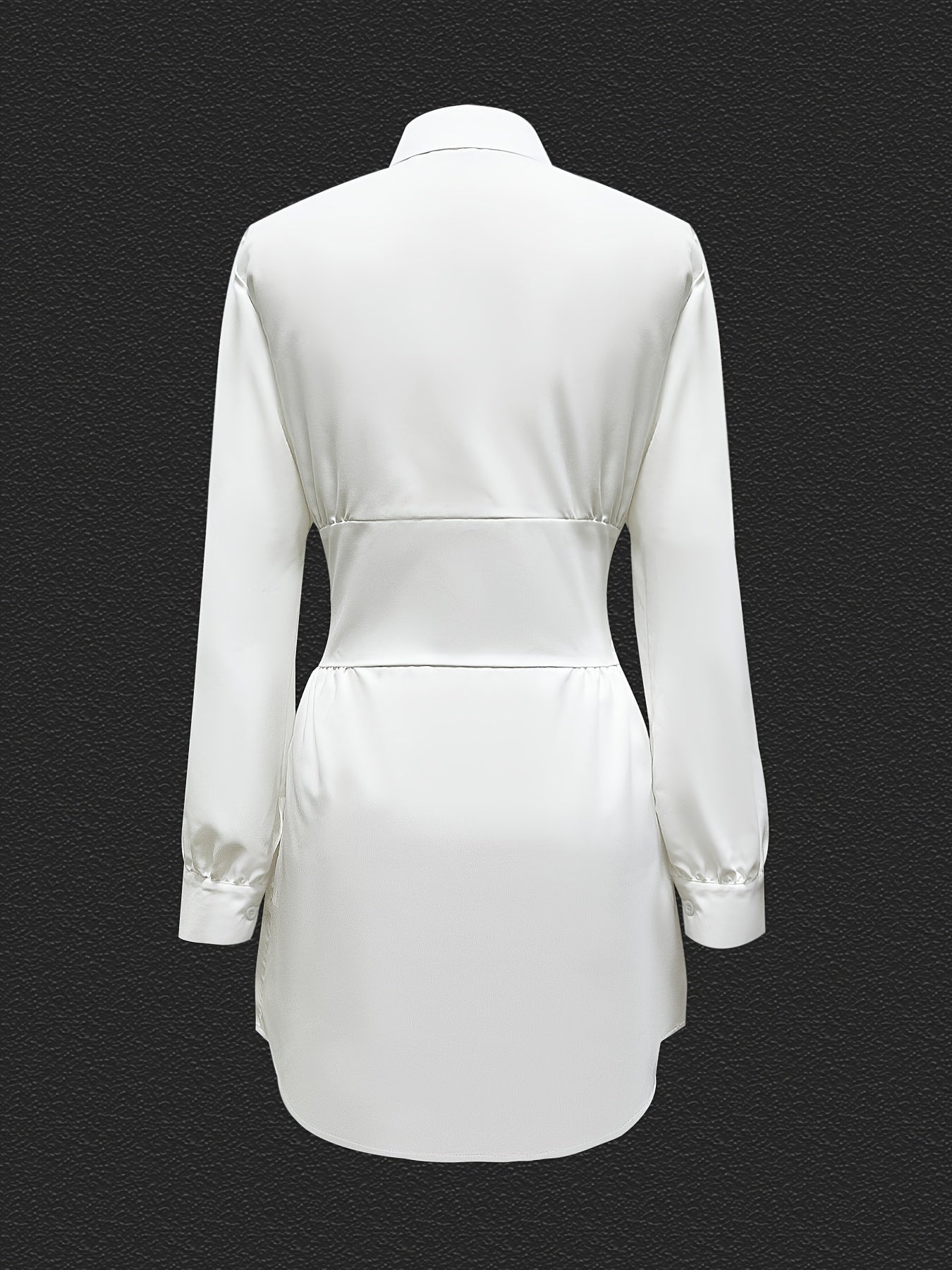 gbolsos Solid Button Front Shirt Dress, Casual Long Sleeve Belted Dress, Women's Clothing