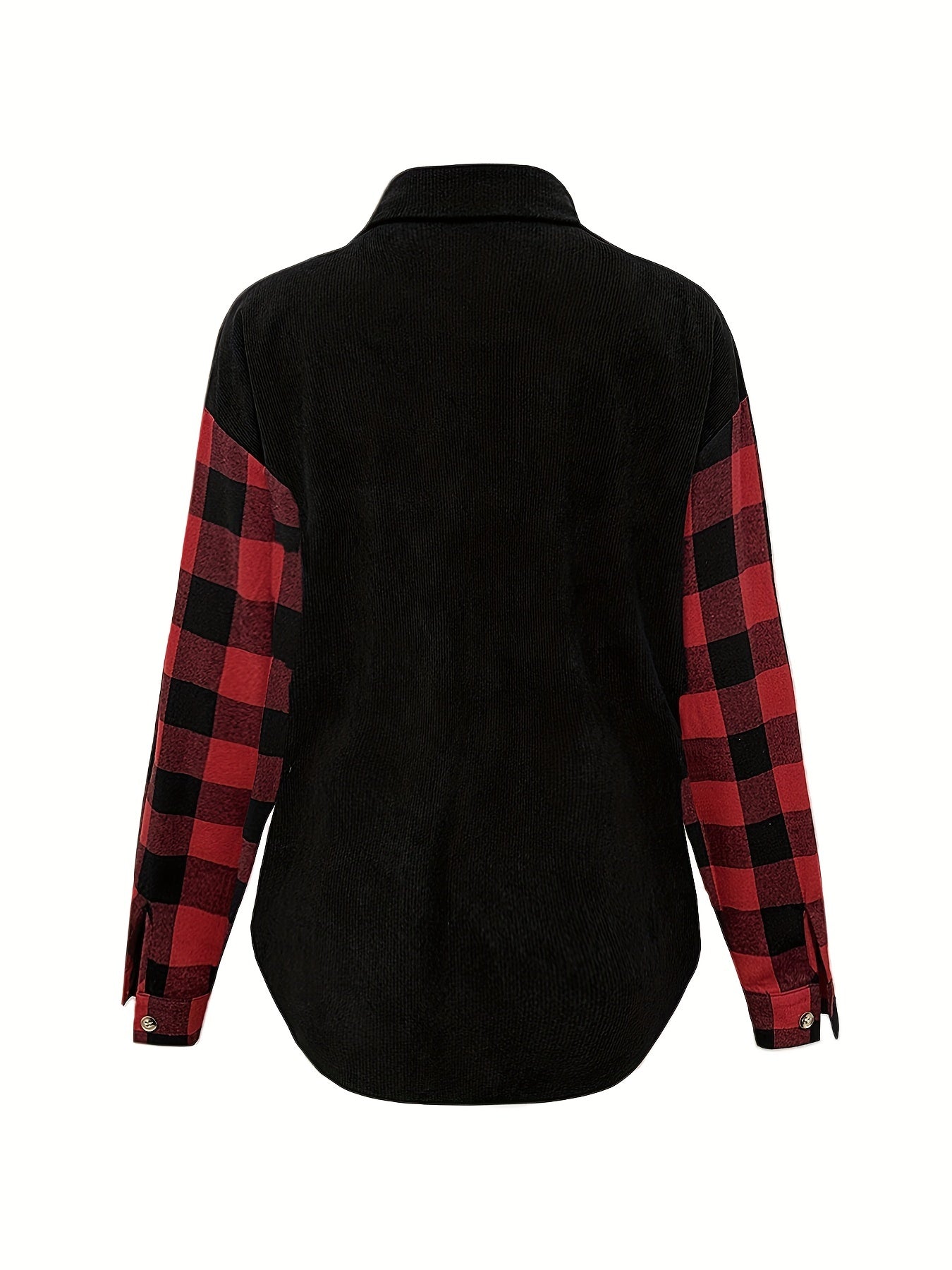 gbolsos Plaid Print Splicing Shirt, Casual Button Front Long Sleeve Shirt, Women's Clothing