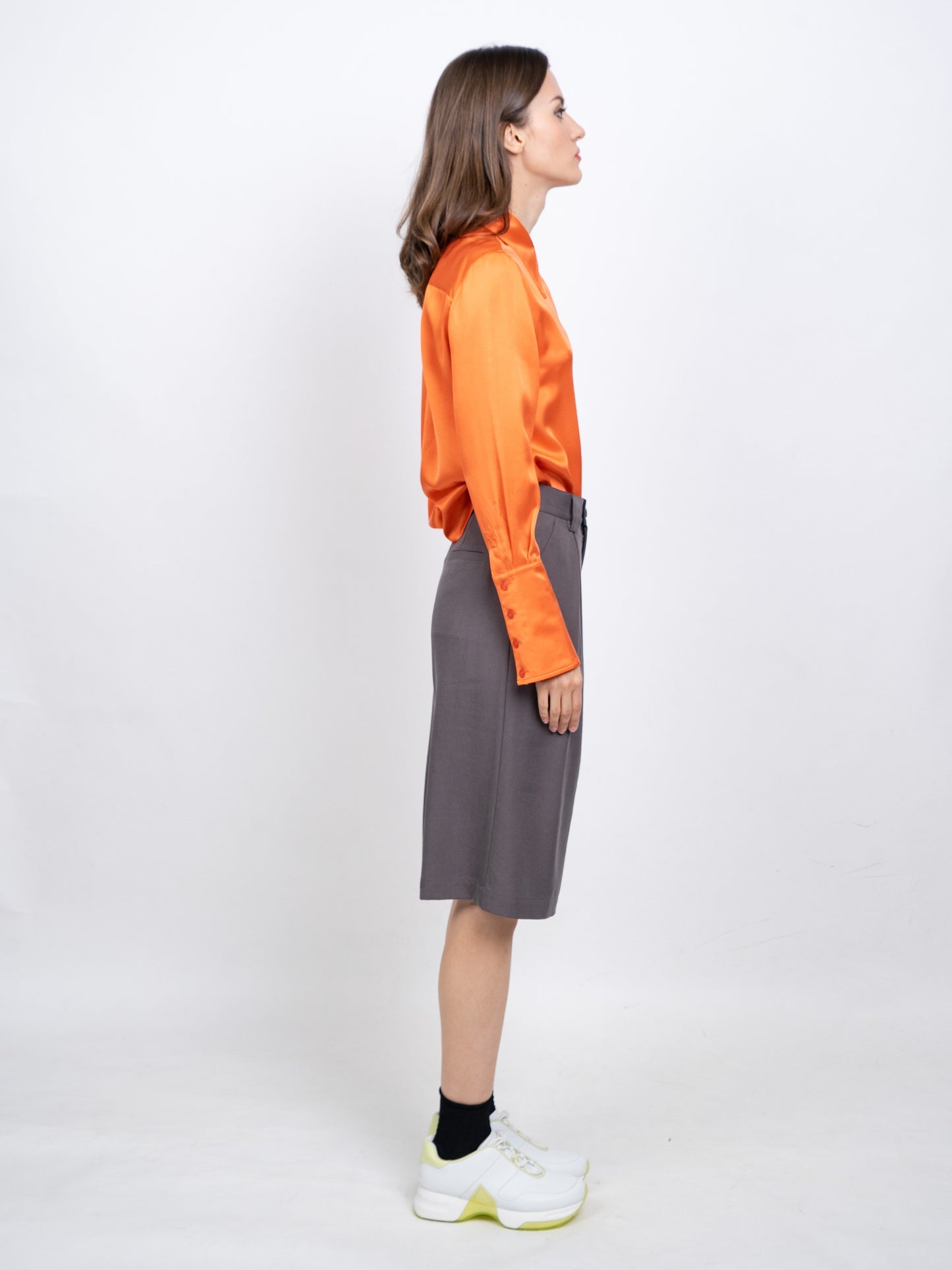 gbolsos Ruched Knee Length Suit Shorts, Solid Wide Leg Pleat Front Tailored Shorts With Pockets, Women's Clothing