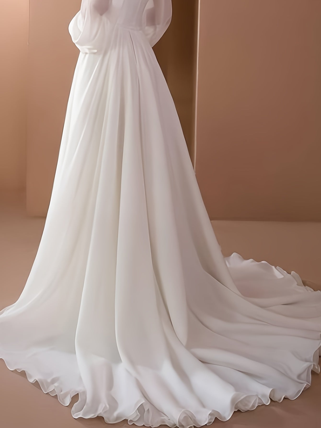 gbolsos Off Shoulder Gown Wedding Dresses, Elegant Solid Ruched Mopping High Waist Dress For Wedding Party, Women's Clothing