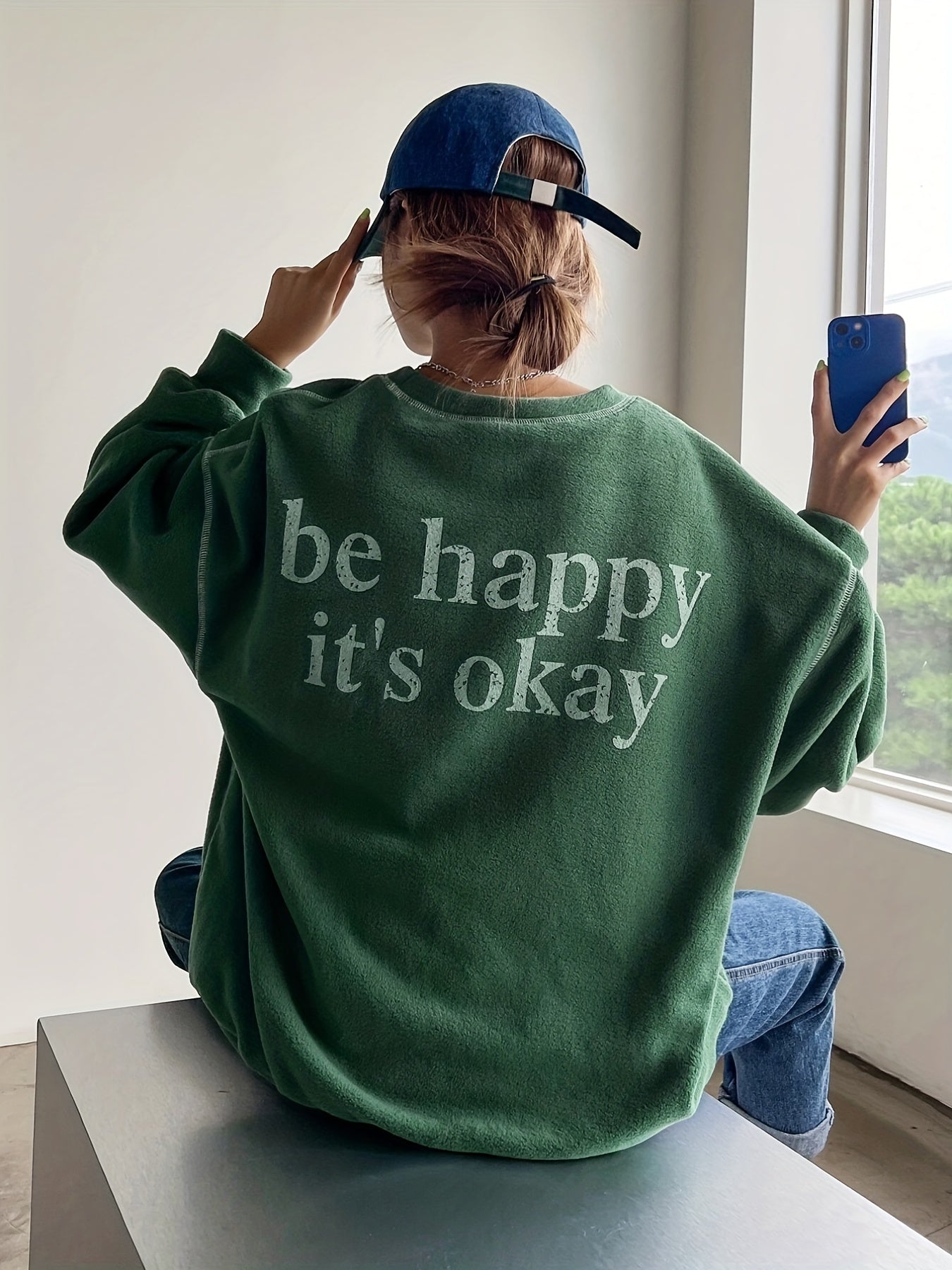 Letter Print Top-stitching Pullover Sweatshirt, Casual Long Sleeve Crew Neck Sweatshirt For Fall & Winter, Women's Clothing