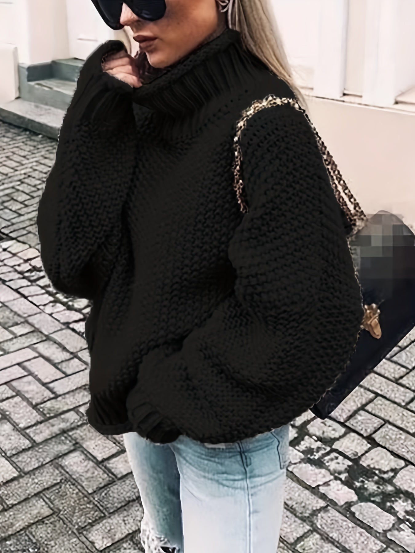 gbolsos Solid Turtle Neck Pullover Sweater, Casual Long Sleeve Sweater For Fall & Winter, Women's Clothing